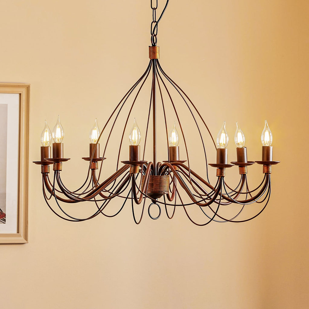 Lysekrone Fiamma Marrone 8-armet jern dimbar Ø78 cm forfra