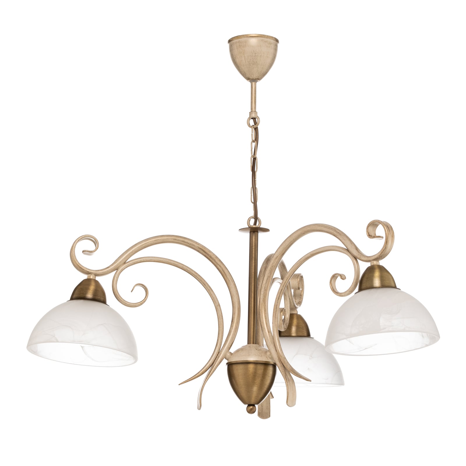 Lysekrone Flora 3-lys glass hvit/messing bakside