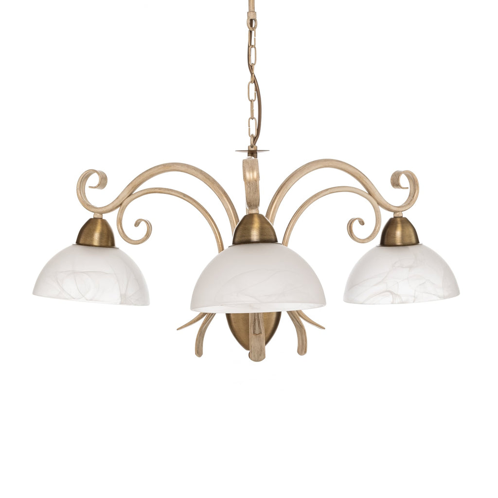 Lysekrone Flora 3-lys glass hvit/messing detalj av glass