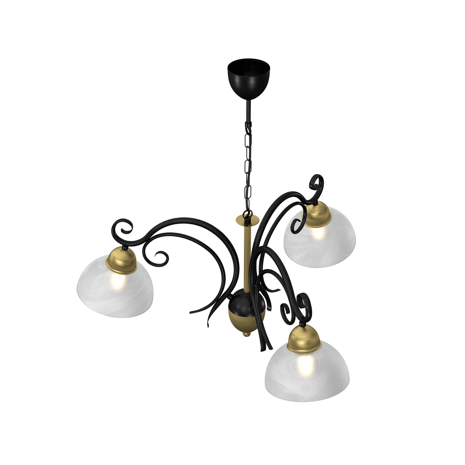 Montert Lysekrone Flora 3-lys glass svart/messing i rom
