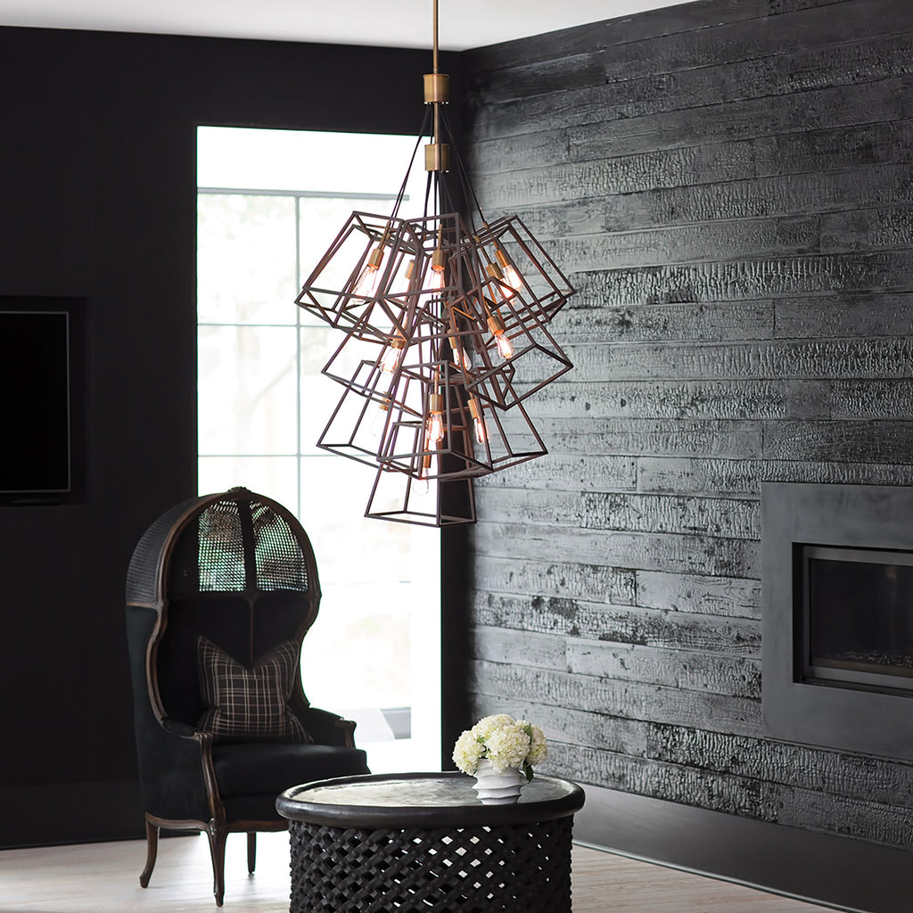Lysekrone Fulton 13-lys stål bronse/messing detalj
