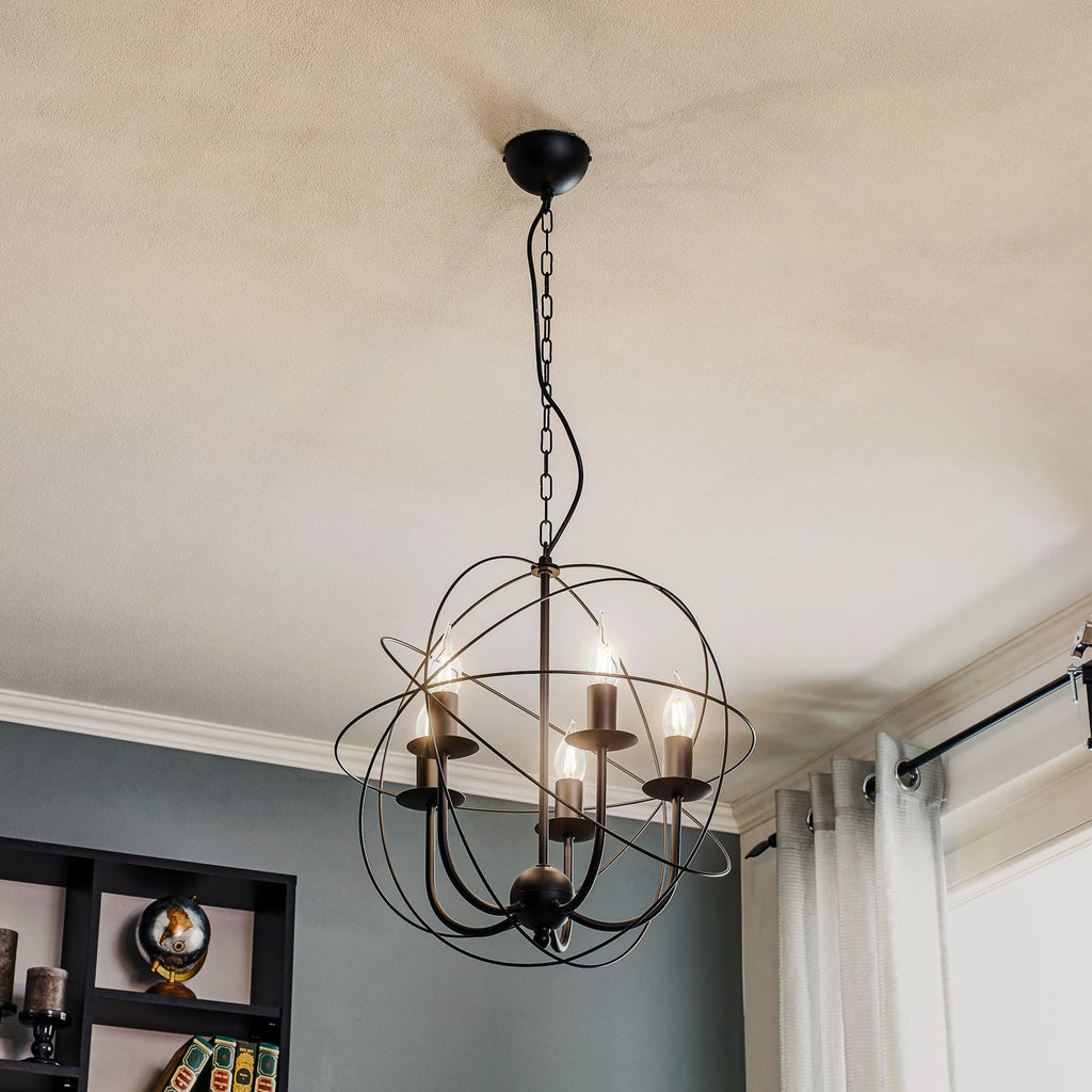 Bakside av Lysekrone Globe 5-lys dimbar svart metall Ø40 cm