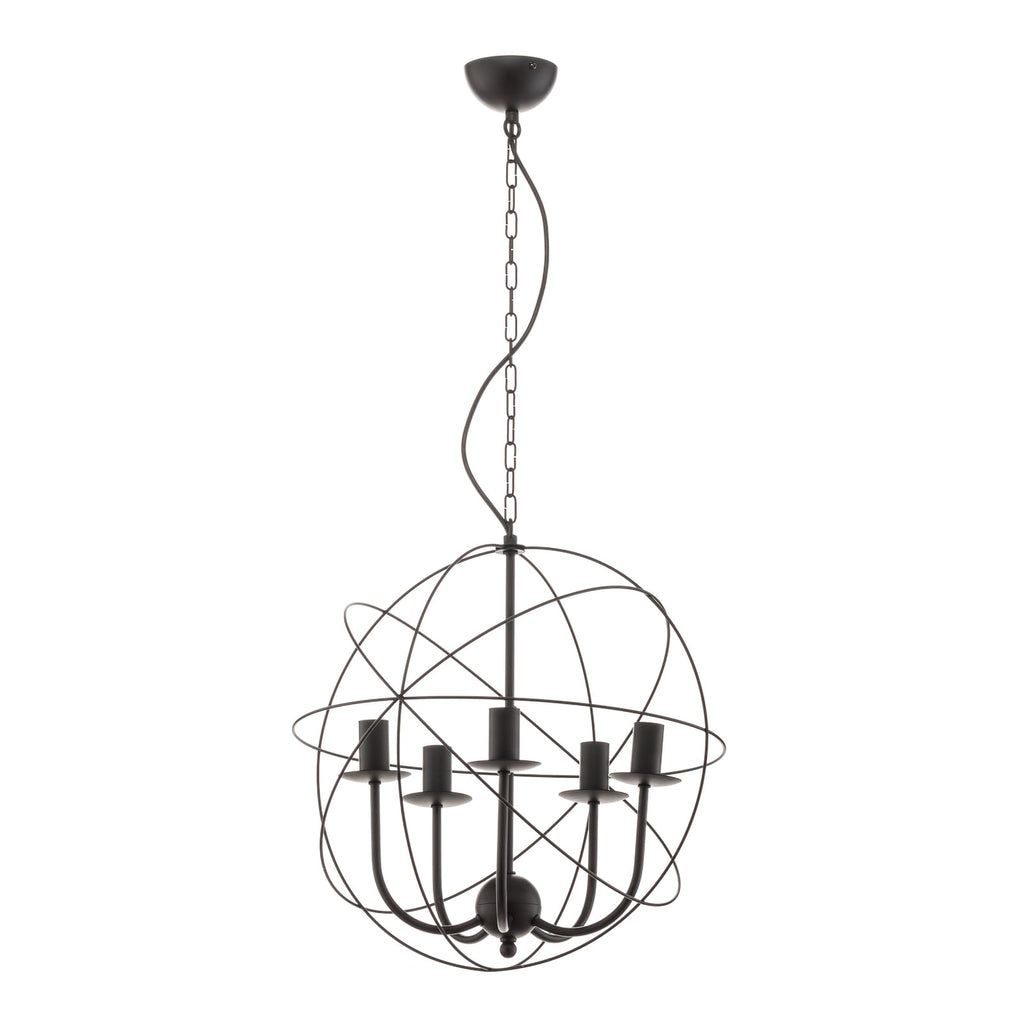 Lysekrone Globe 5-lys dimbar svart metall Ø40 cm montert i rom