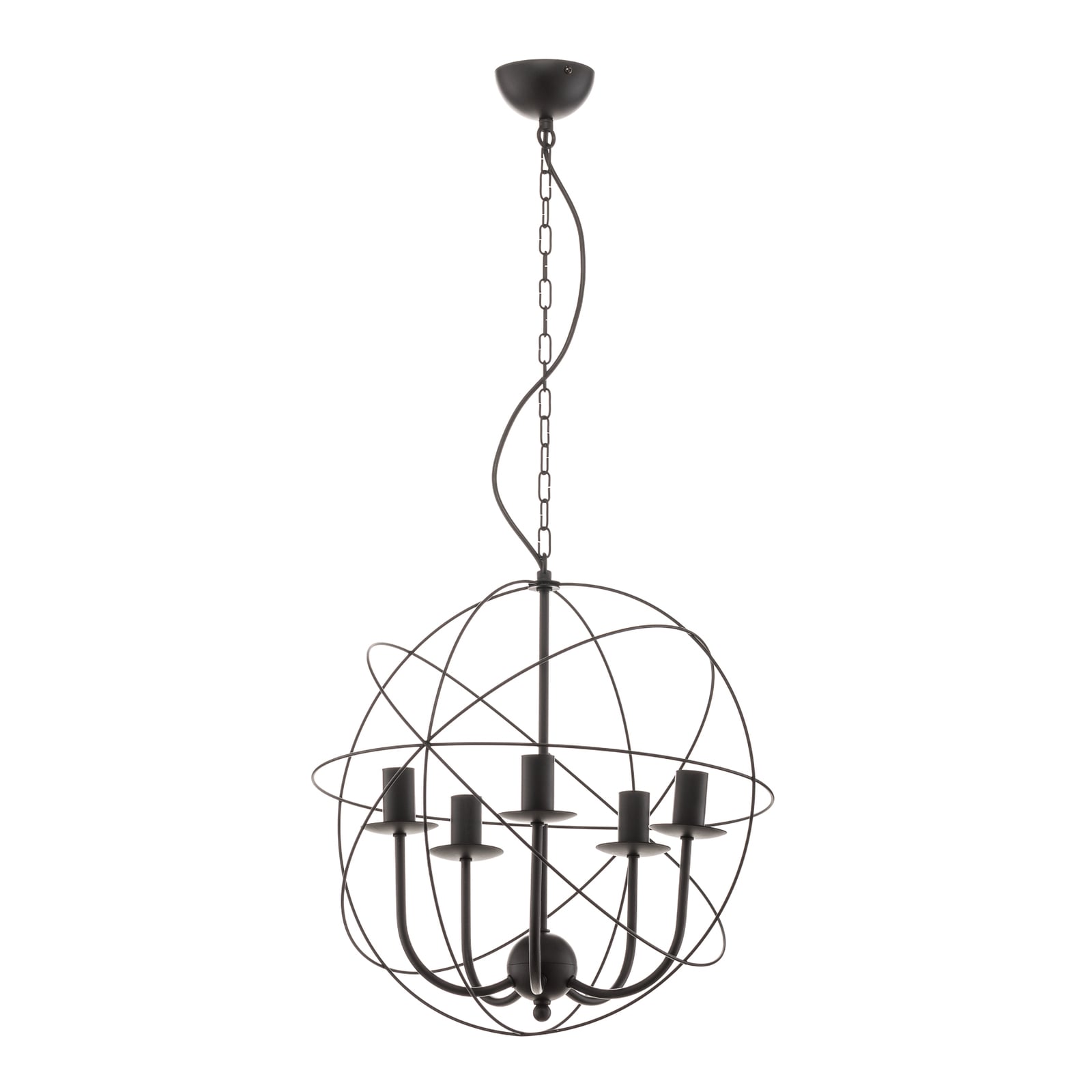 Lysekrone Globe 5-lys dimbar svart metall Ø40 cm montert i rom