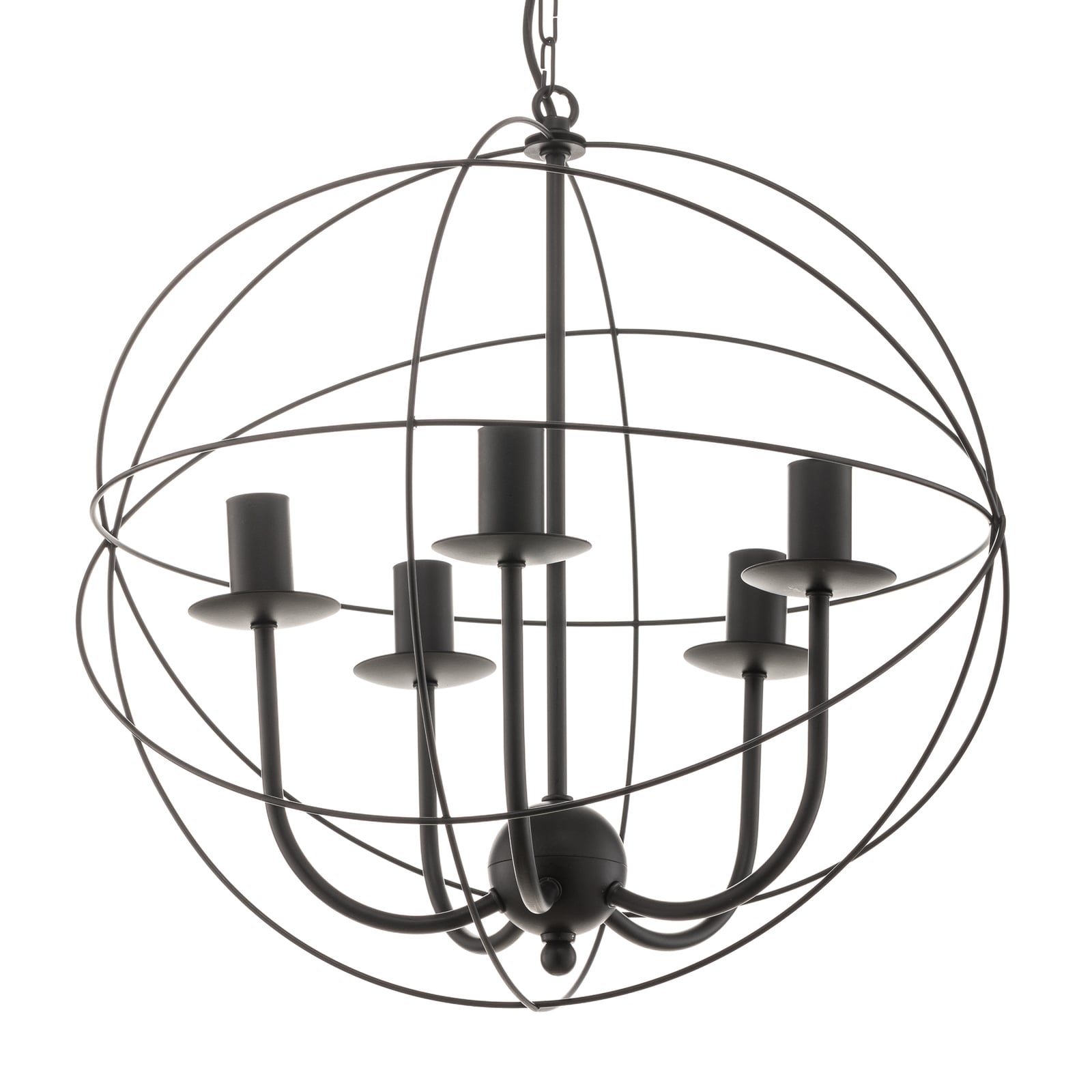 Sidevisning av Lysekrone Globe 5-lys dimbar svart metall Ø40 cm