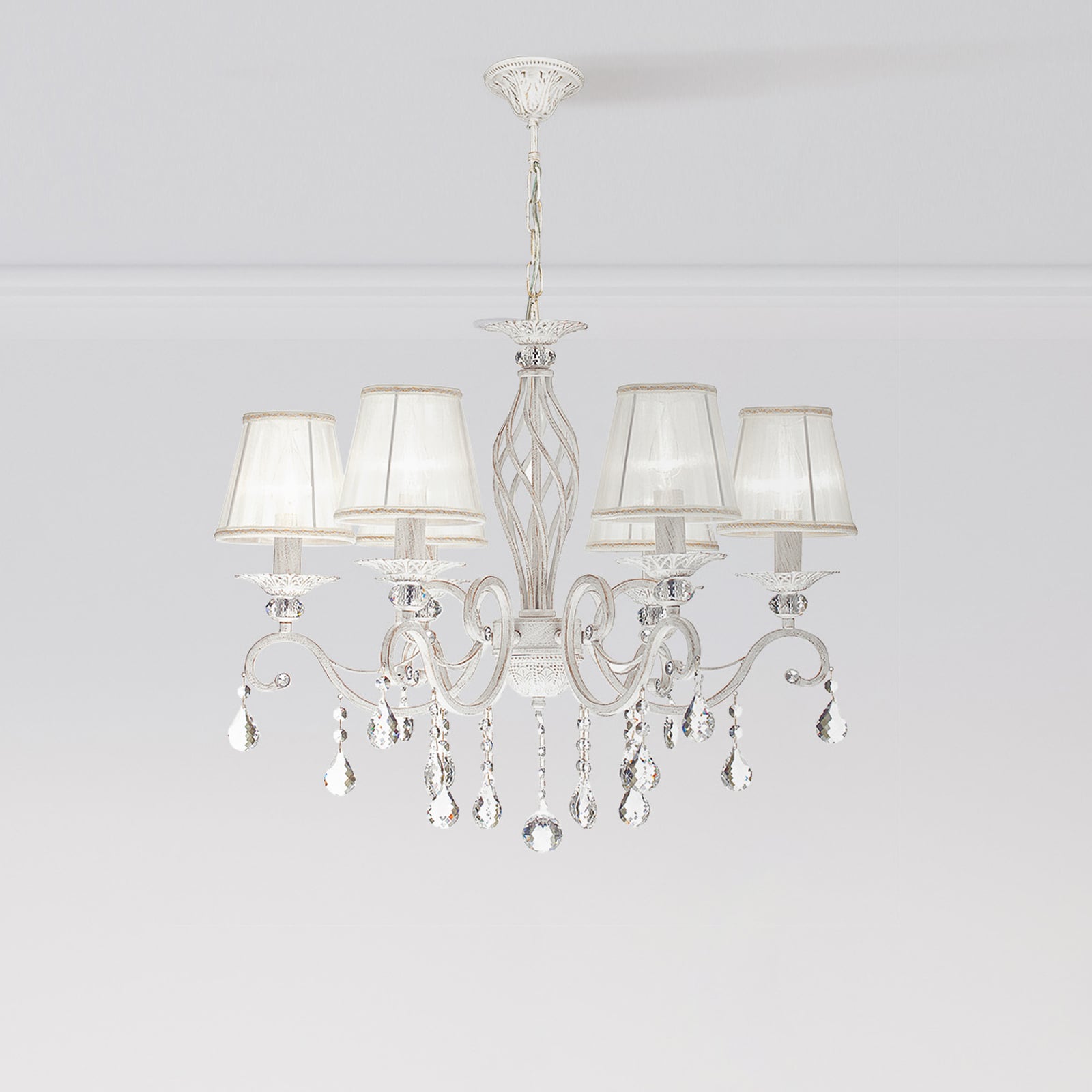 Lysekrone Grace 6-lys organza hvit Ø65 cm dimbar E14 forfra