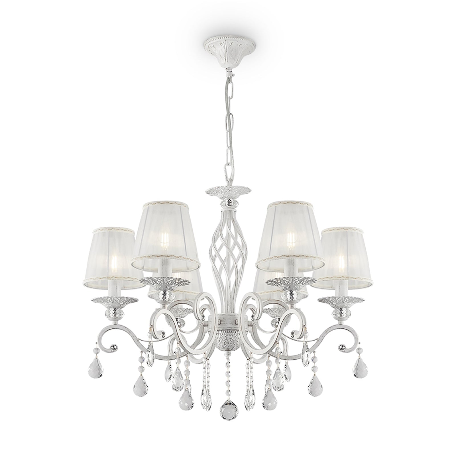 Montert Lysekrone Grace 6-lys organza hvit Ø65 cm dimbar E14 i stue