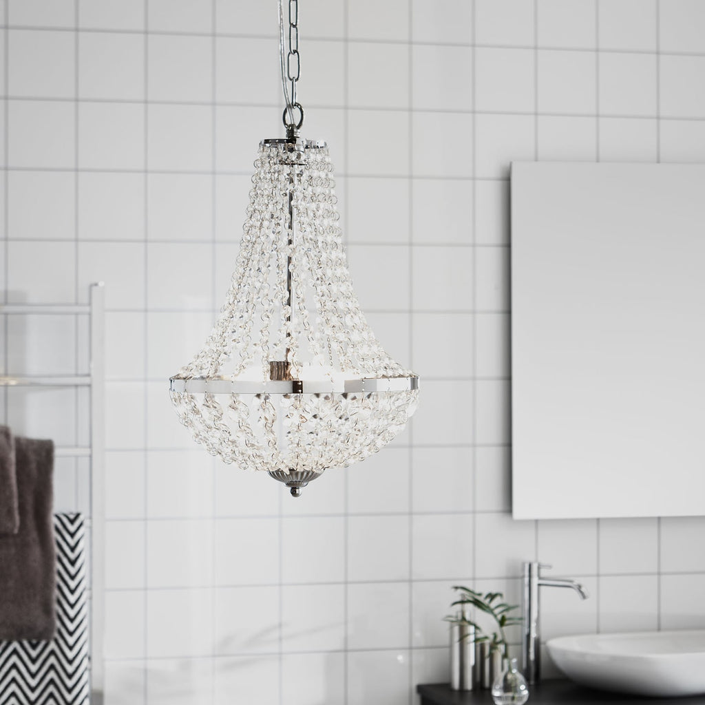 Detalj av lysekrone Gränsö krom og glass
