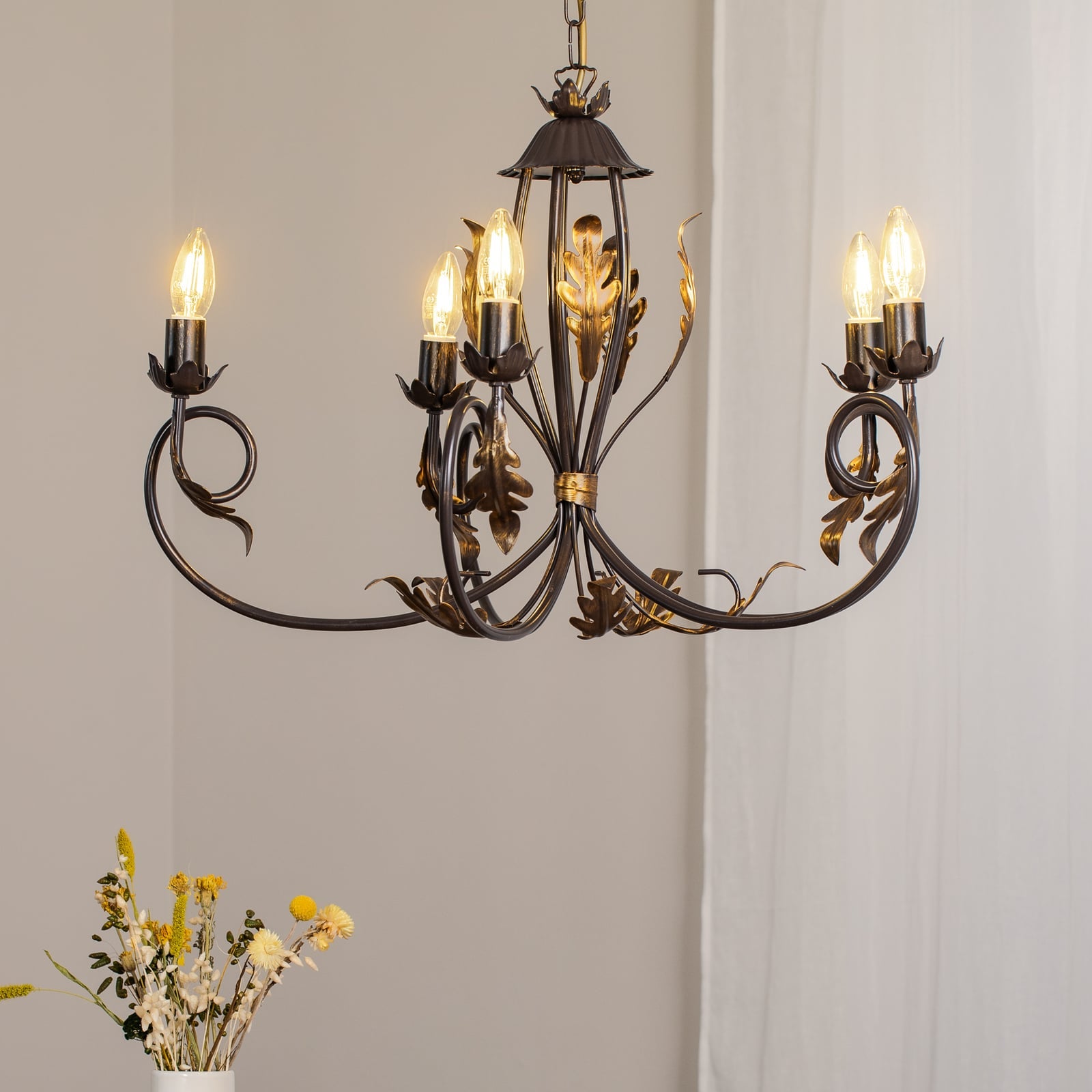 Lysekrone Gretel 5-lys bronse metall E14 Ø65 cm forfra