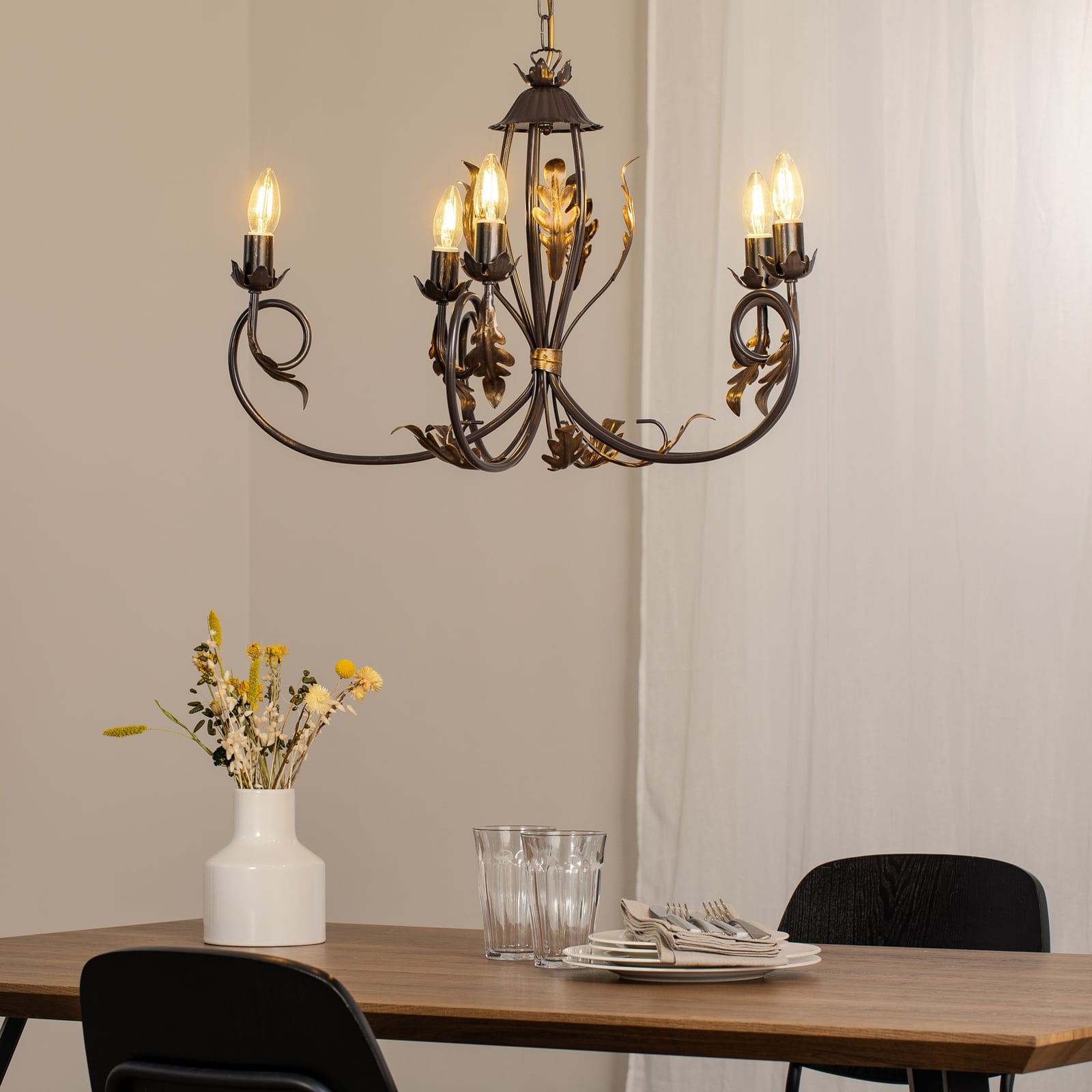 Lysekrone Gretel 5-lys bronse metall E14 Ø65 cm bakside