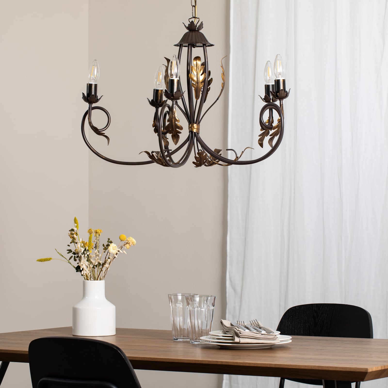 Detalj av Lysekrone Gretel 5-lys bronse metall E14 Ø65 cm