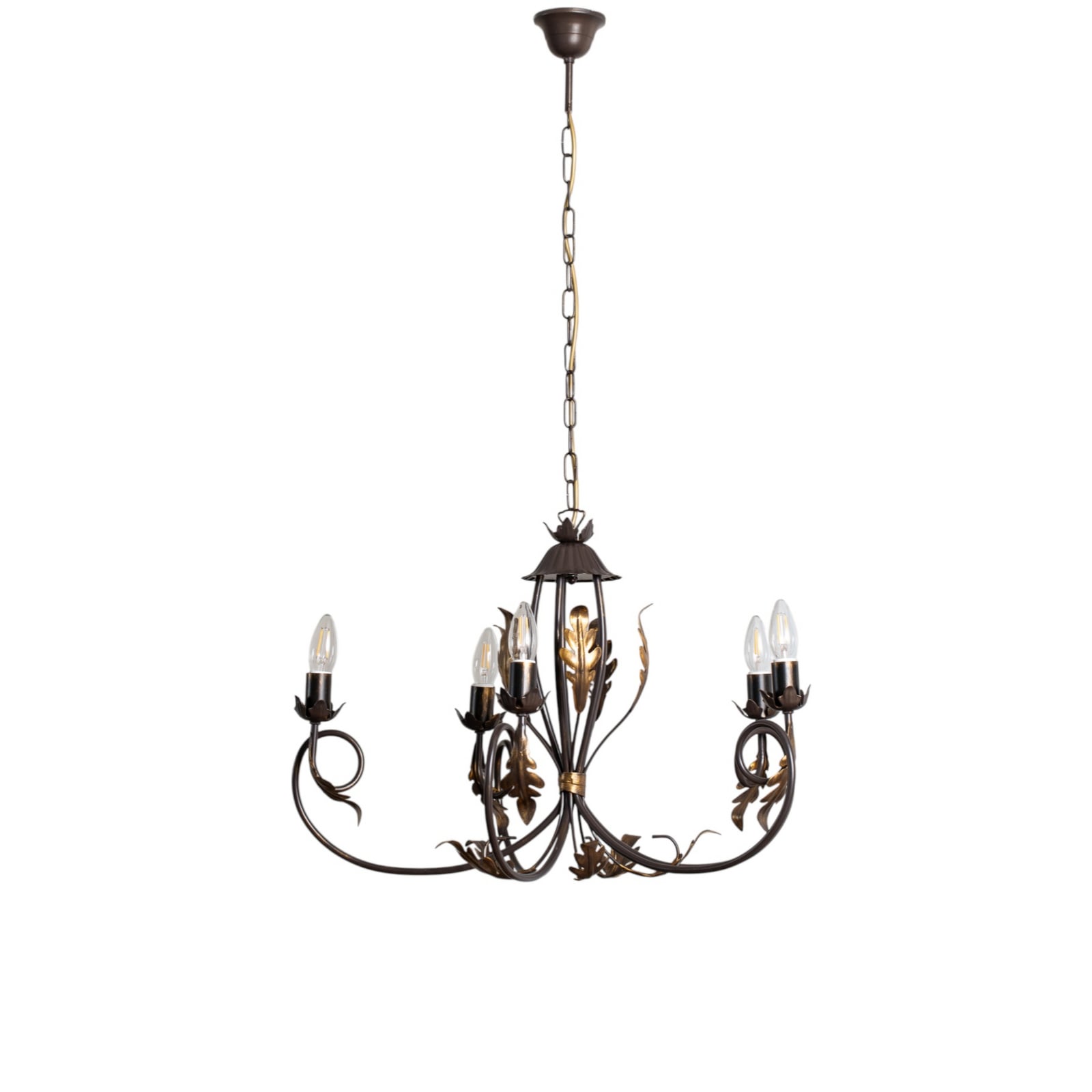 Lysekrone Gretel 5-lys bronse metall E14 Ø65 cm montert i rom