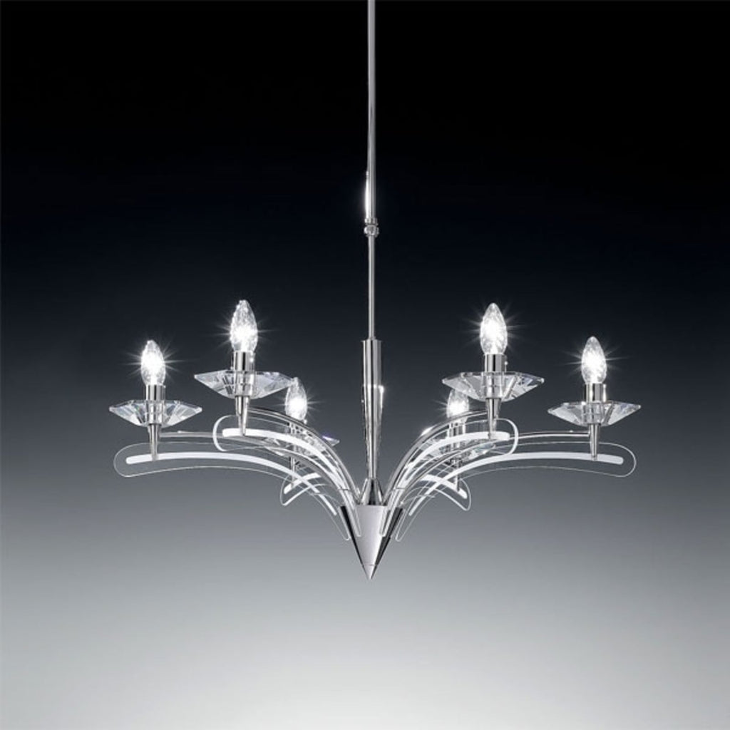 Lysekrone Icaro 6-armet krystallglass krom forfra