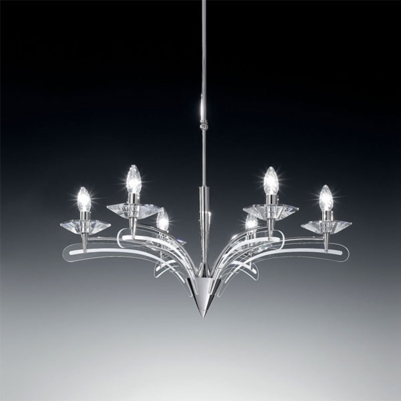Lysekrone Icaro 6-armet krystallglass krom forfra