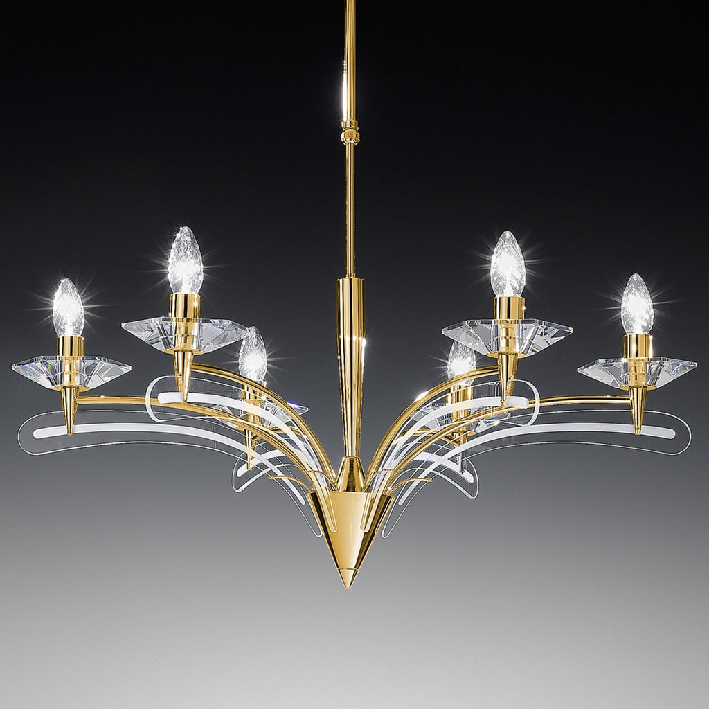 Lysekrone ICARO 6-lys krystallglass gull dimbar Ø70 cm forfra