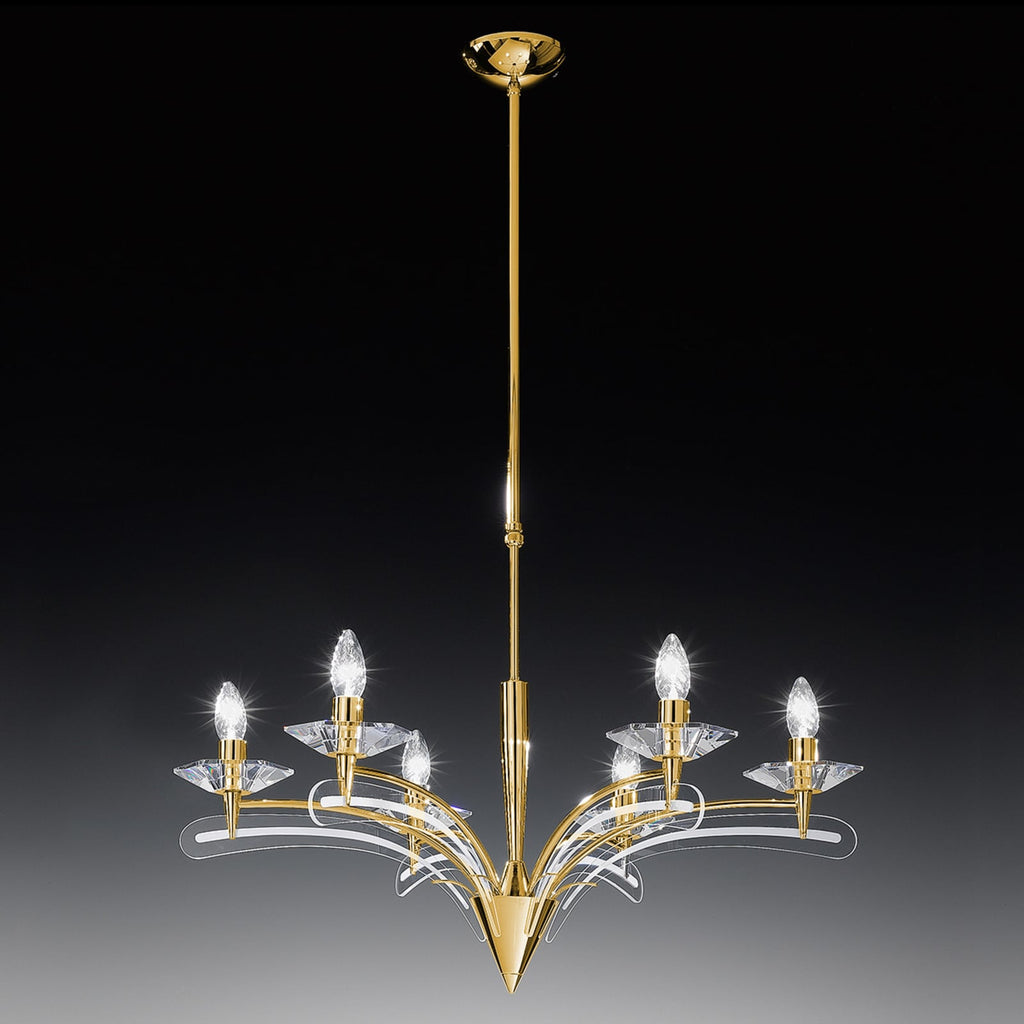 Lysekrone ICARO 6-lys krystallglass gull dimbar Ø70 cm detalj av krystallglass