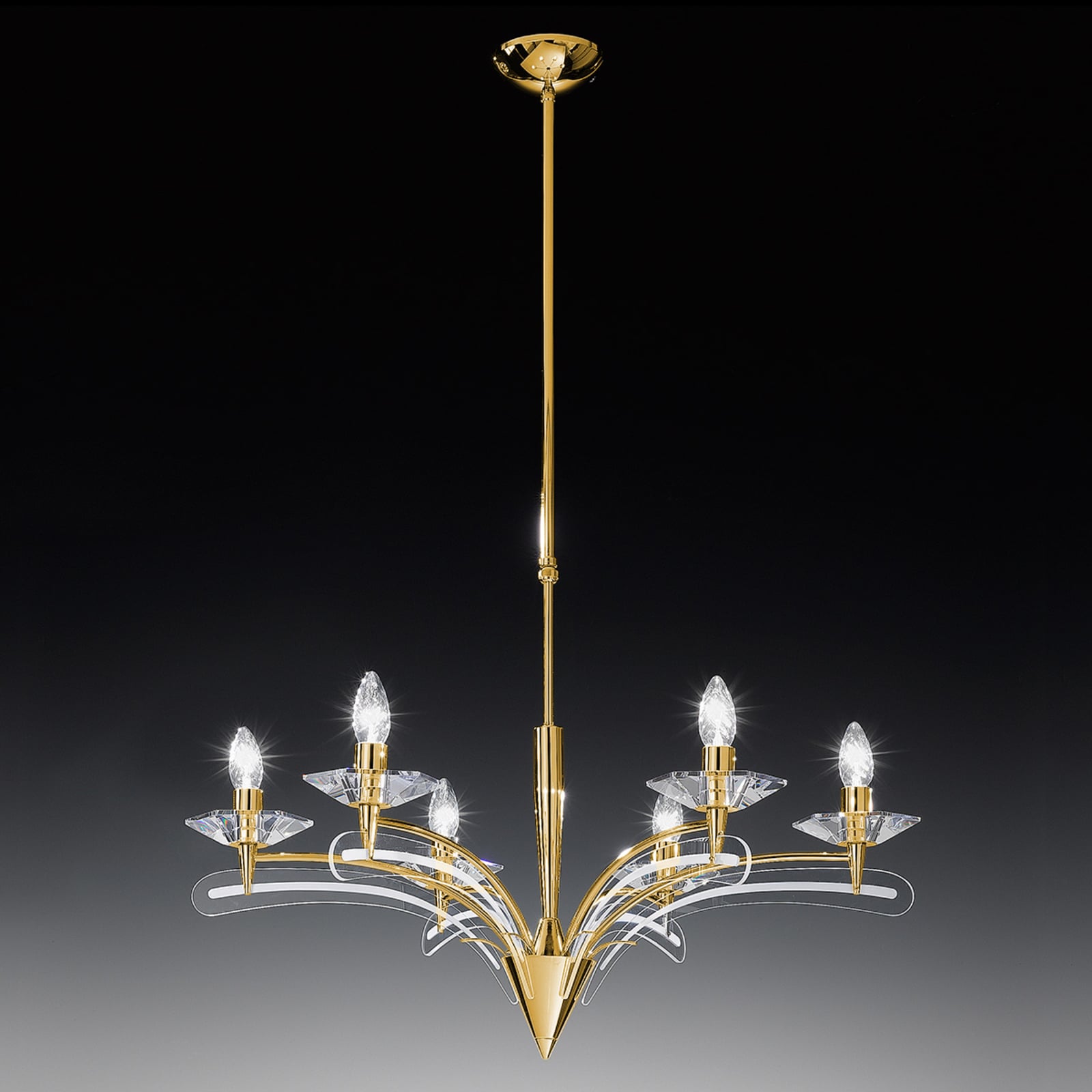 Lysekrone ICARO 6-lys krystallglass gull dimbar Ø70 cm detalj av krystallglass