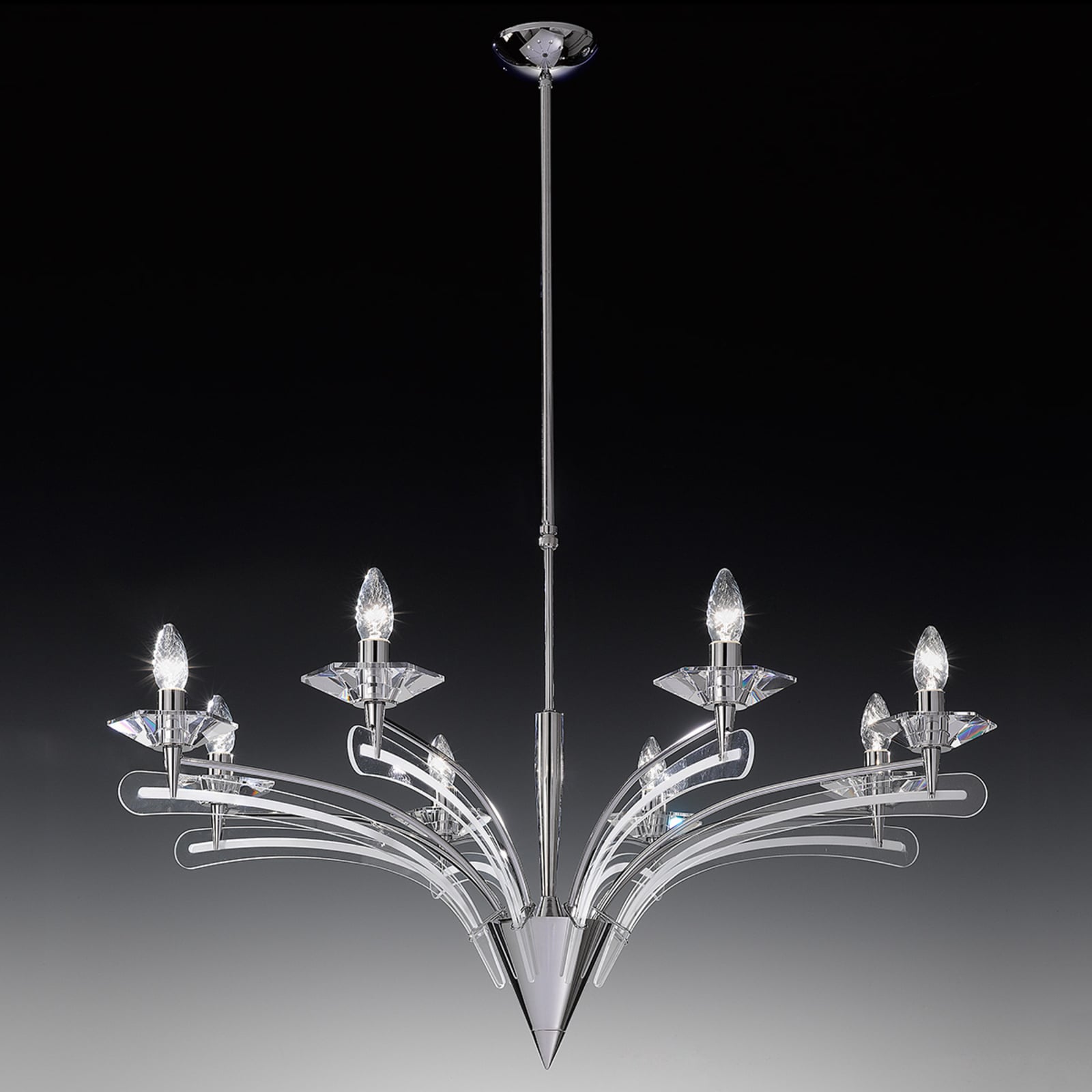 Lysekrone ICARO krystallglass 8-lys dimbar Ø100 cm krom bakside