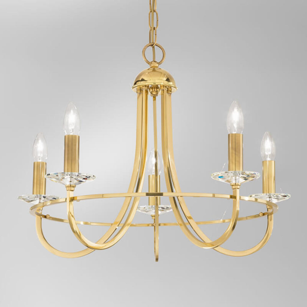 Lysekrone Imperial 5-lys messing krystallglass forfra