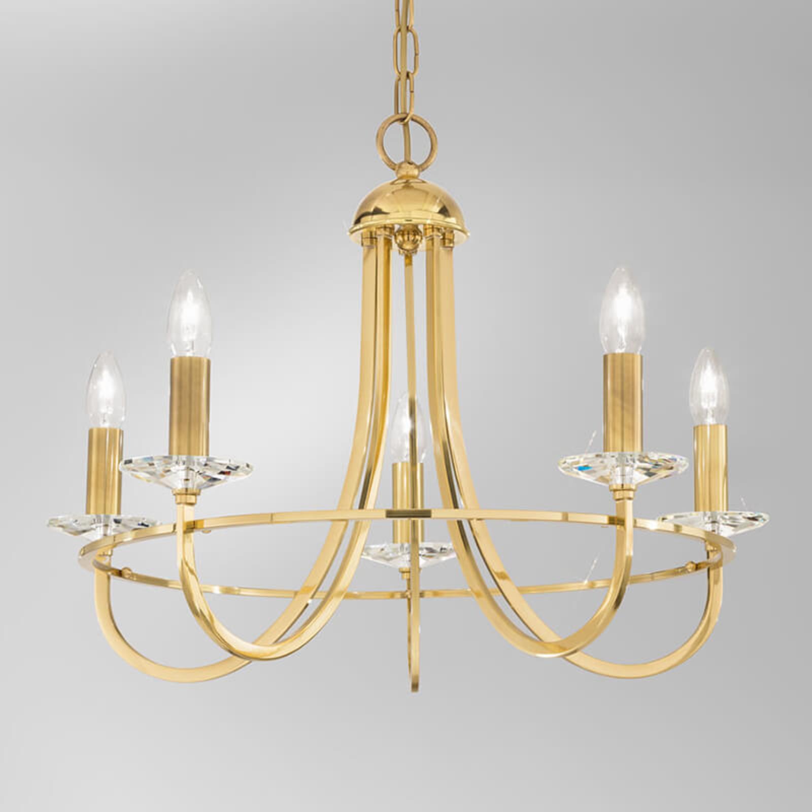 Lysekrone Imperial 5-lys messing krystallglass forfra