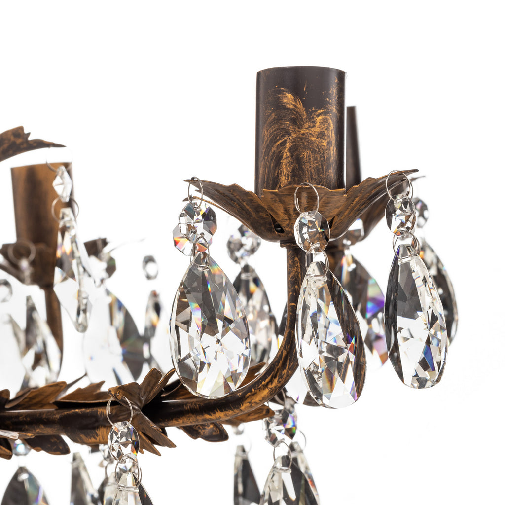 Lysekrone Karen 8-lys bronse med krystaller sideprofil