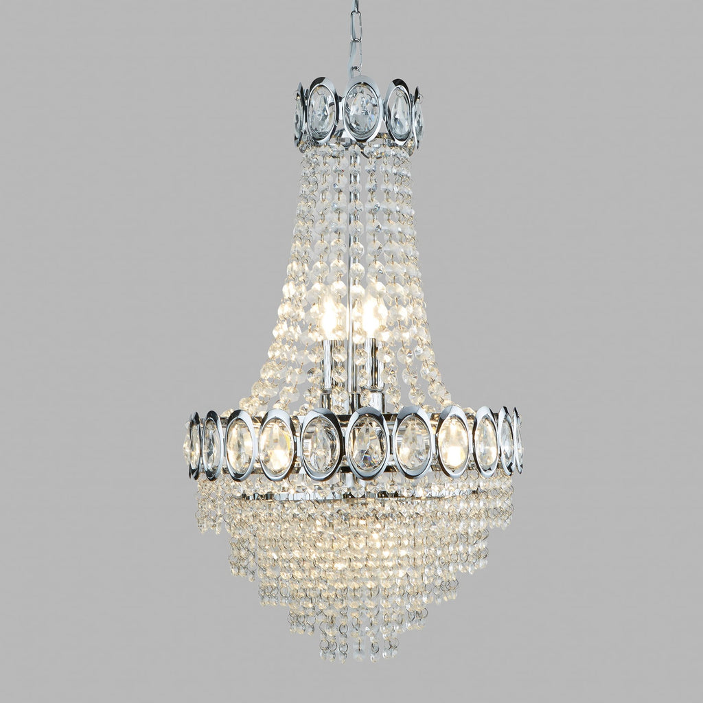 Lysekrone Limoges med glassperler krom bakside