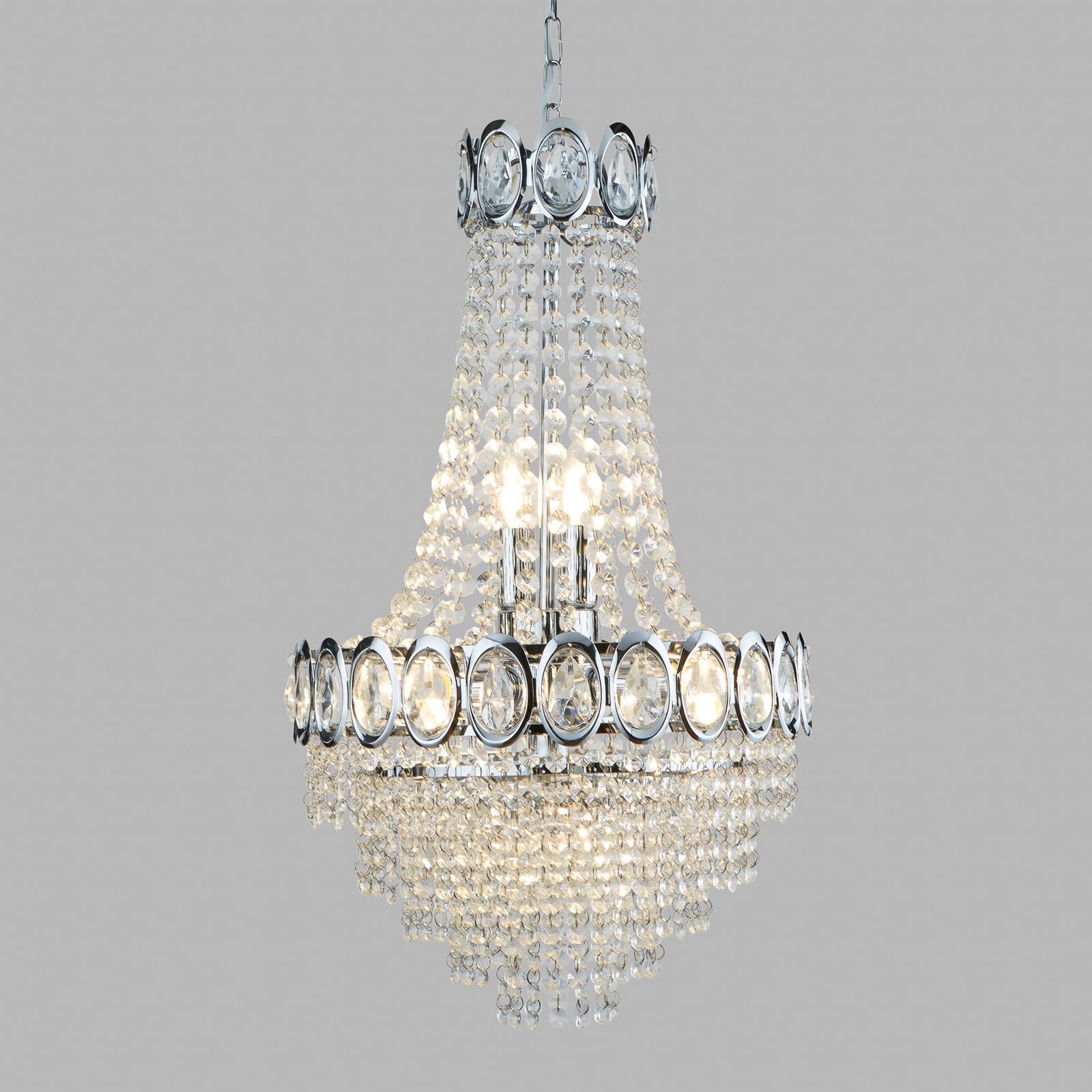 Lysekrone Limoges med glassperler krom bakside