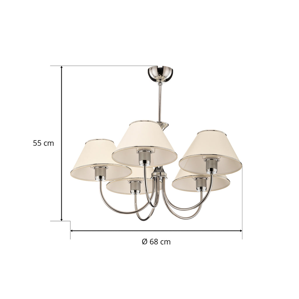 Lysekrone London 5-lys dimbar krom krem PVC-detalj