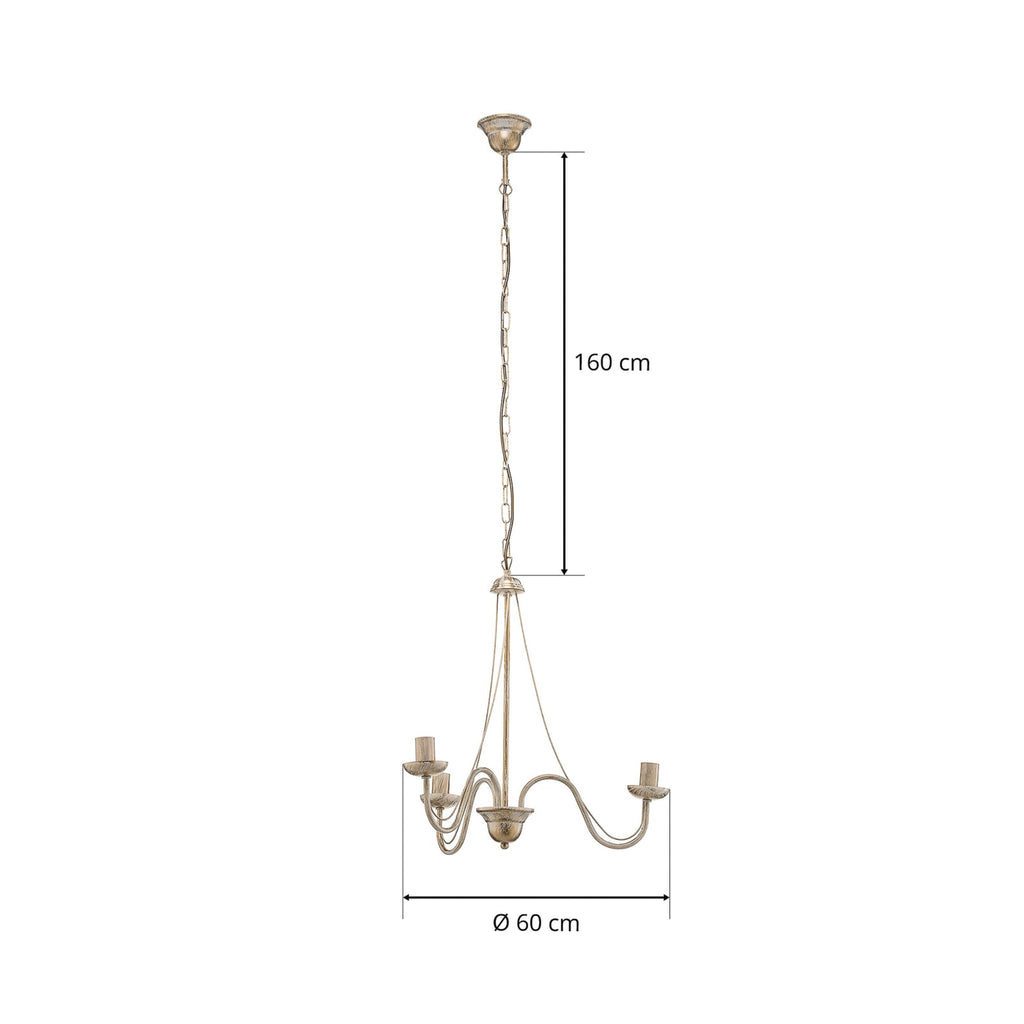 Lysekrone Malbo 3-lys dimbar hvit/gull jern Ø60 cm helhetlig oversikt