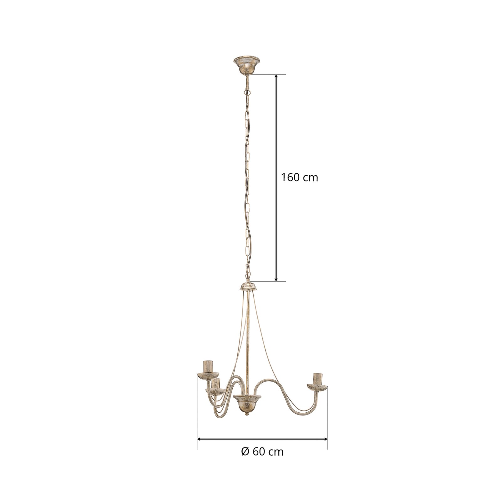 Lysekrone Malbo 3-lys dimbar hvit/gull jern Ø60 cm helhetlig oversikt
