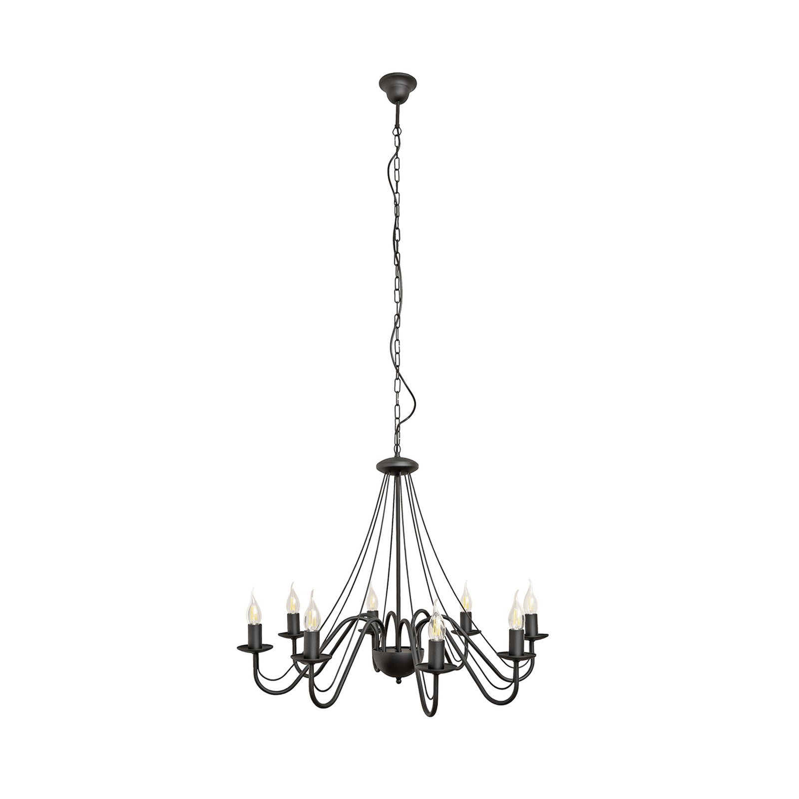 Lysekrone Malbo 8-lys svart metall montert i stue