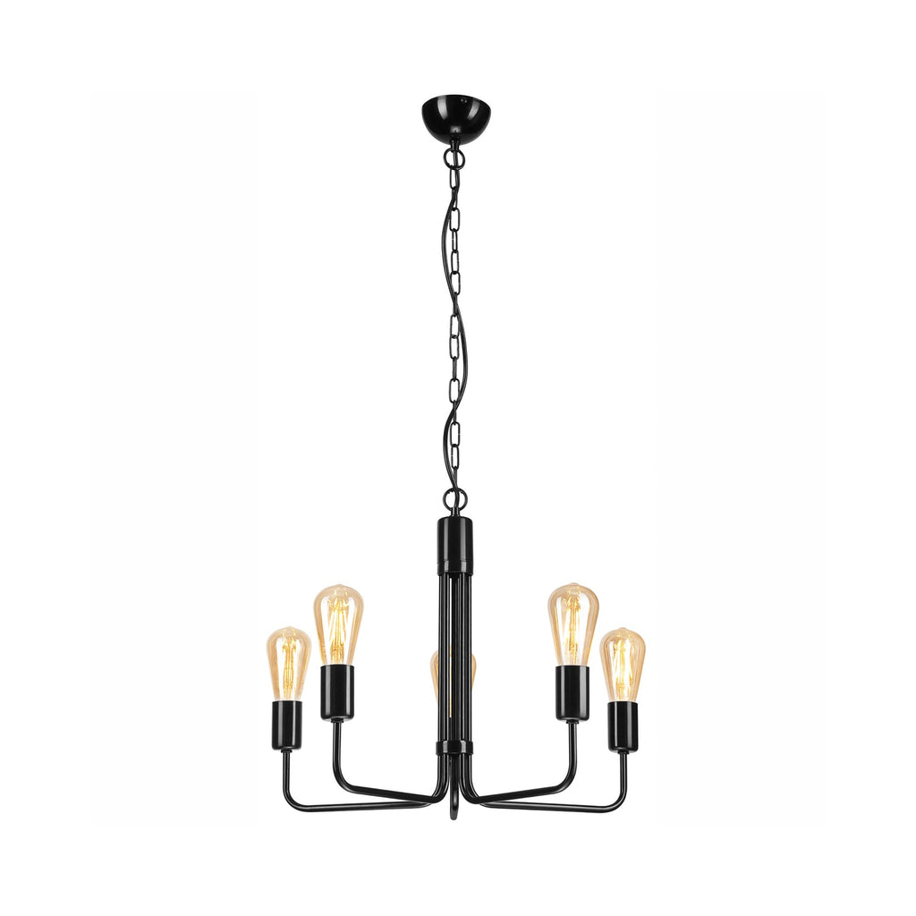 Lysekrone Malou 5-armet svart stål Ø54 cm bakside