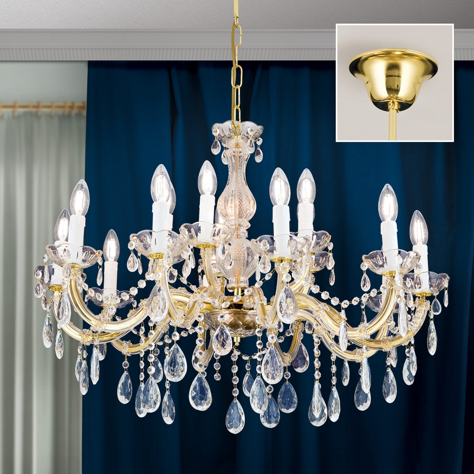 Lysekrone Marie Claire krystallglass 15-lys med 15 E14-sokler