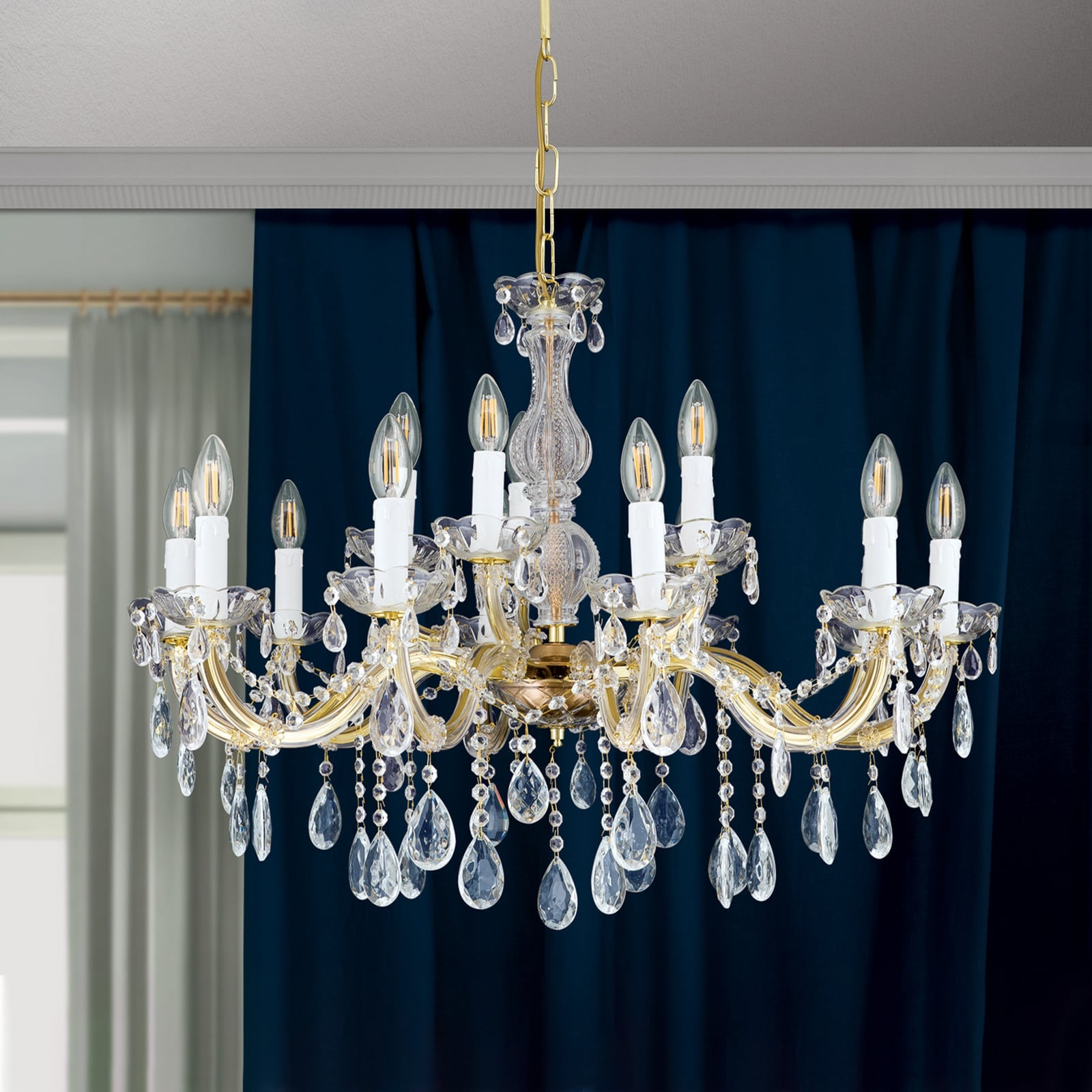 Lysekrone Marie Claire krystallglass 15-lys forfra