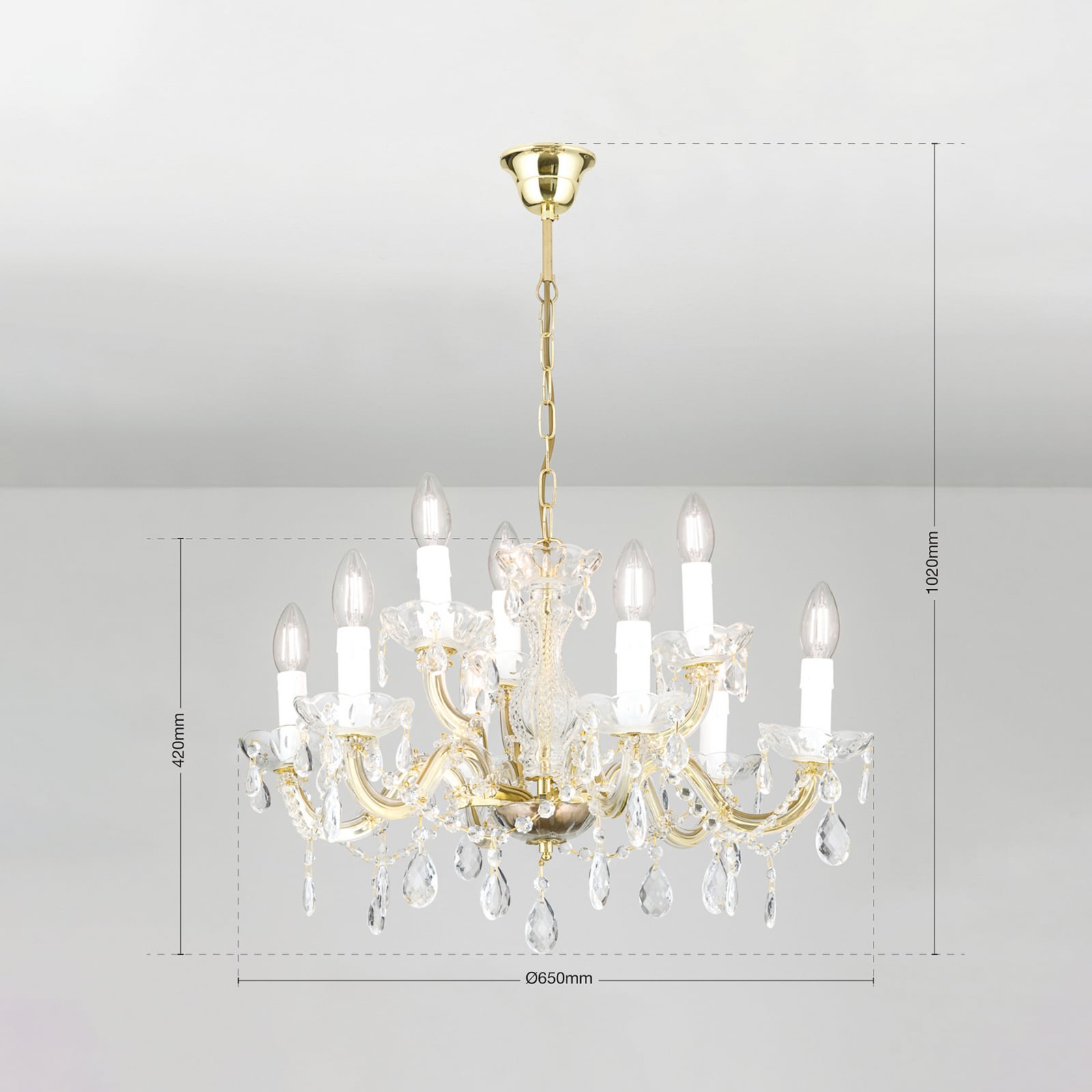 Lysekrone Marie Claire krystallglass montert i rom