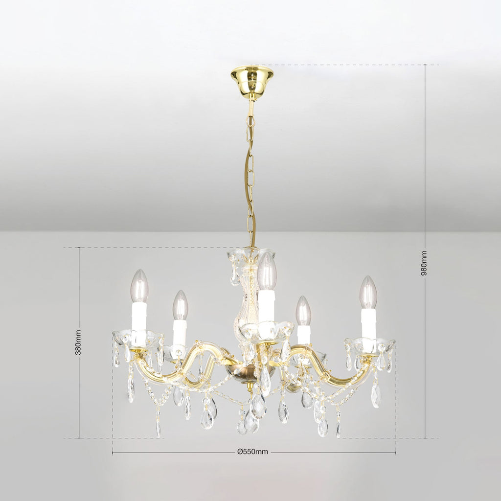 Lysekrone Marie Claire krystallglass montert i stue