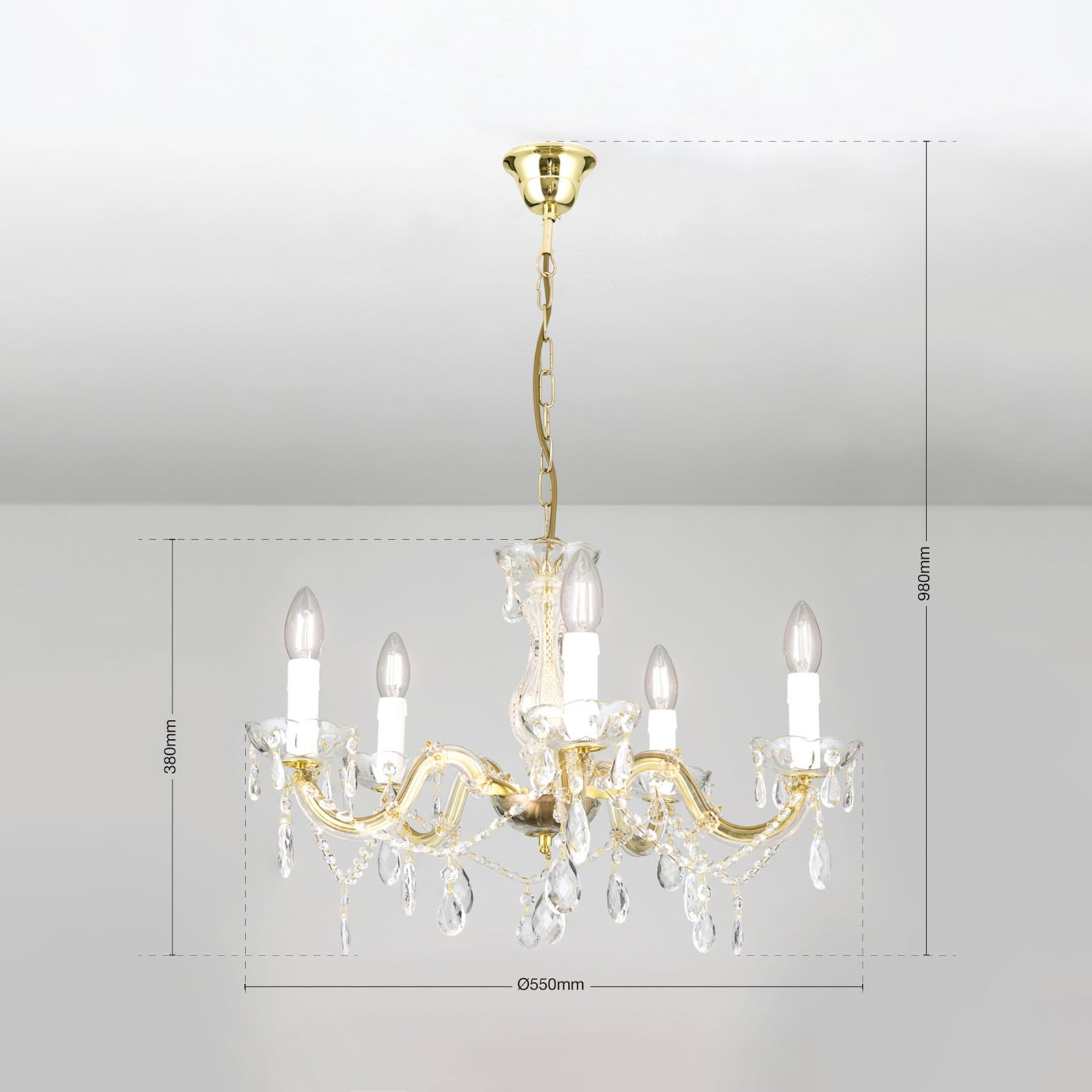 Lysekrone Marie Claire krystallglass montert i stue