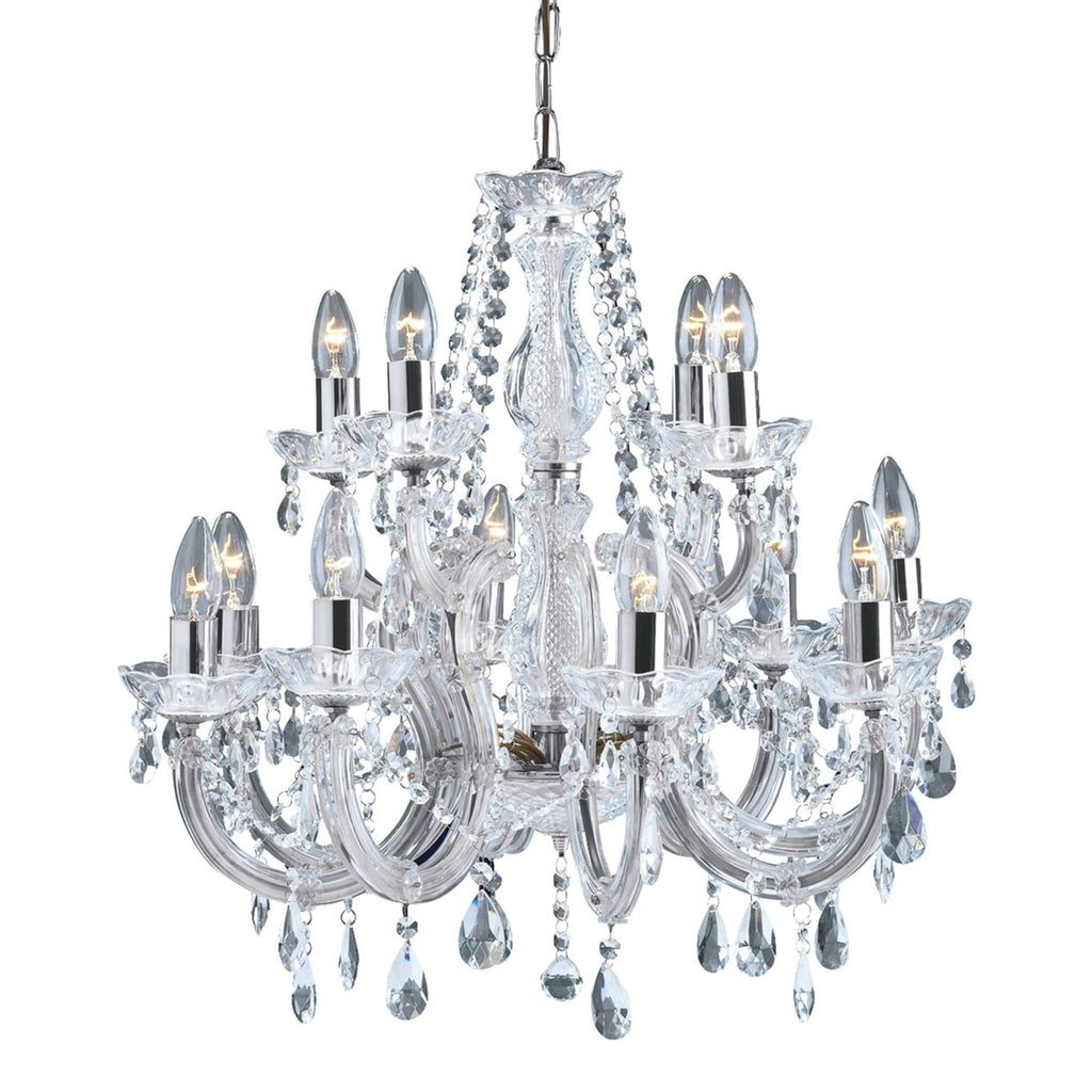 Lysekrone Marie Therese 12-armet krom akrylglass bakside