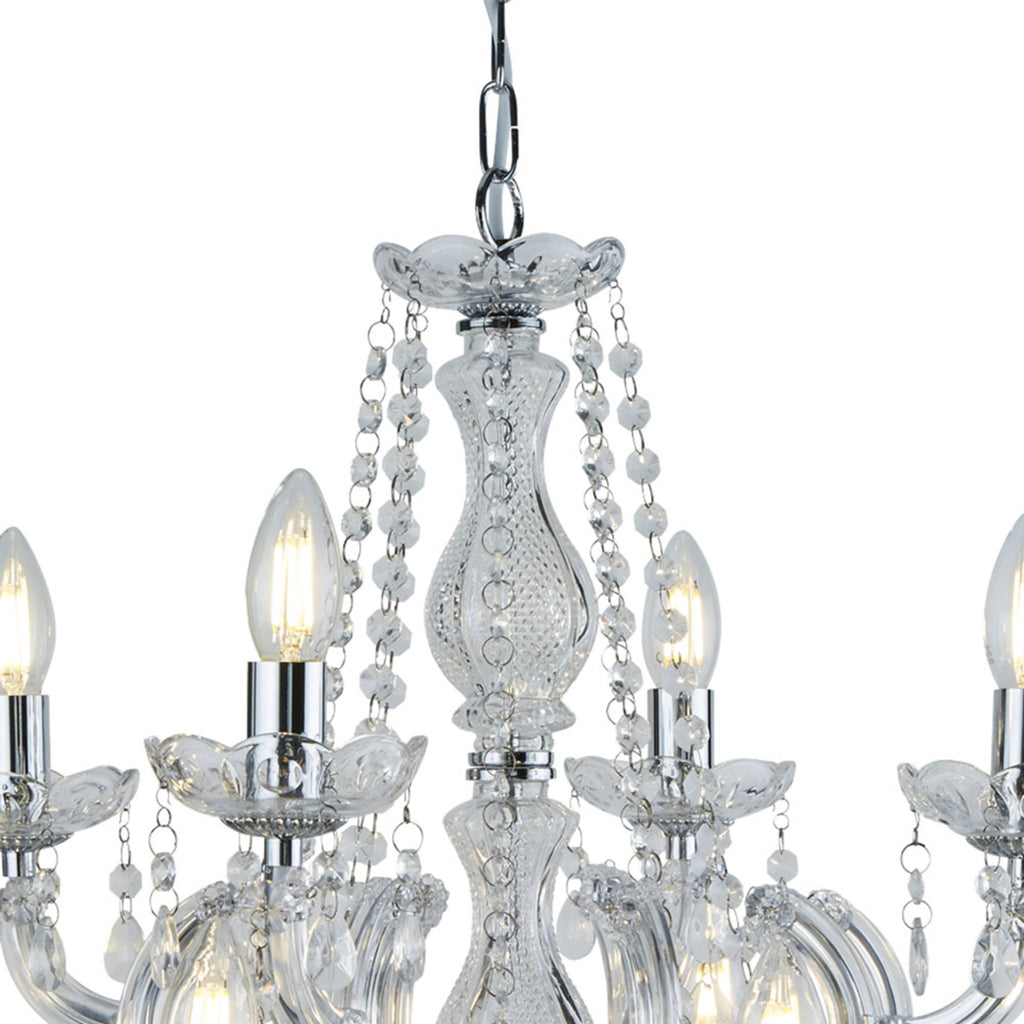 Lysekrone Marie Therese 12-armet krom akrylglass montert i rom