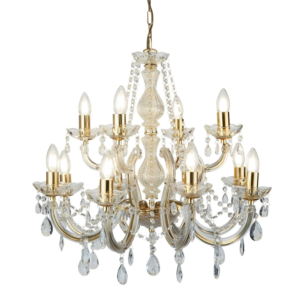 Lysekrone Marie Therese 12-lys messing akrylglass forfra