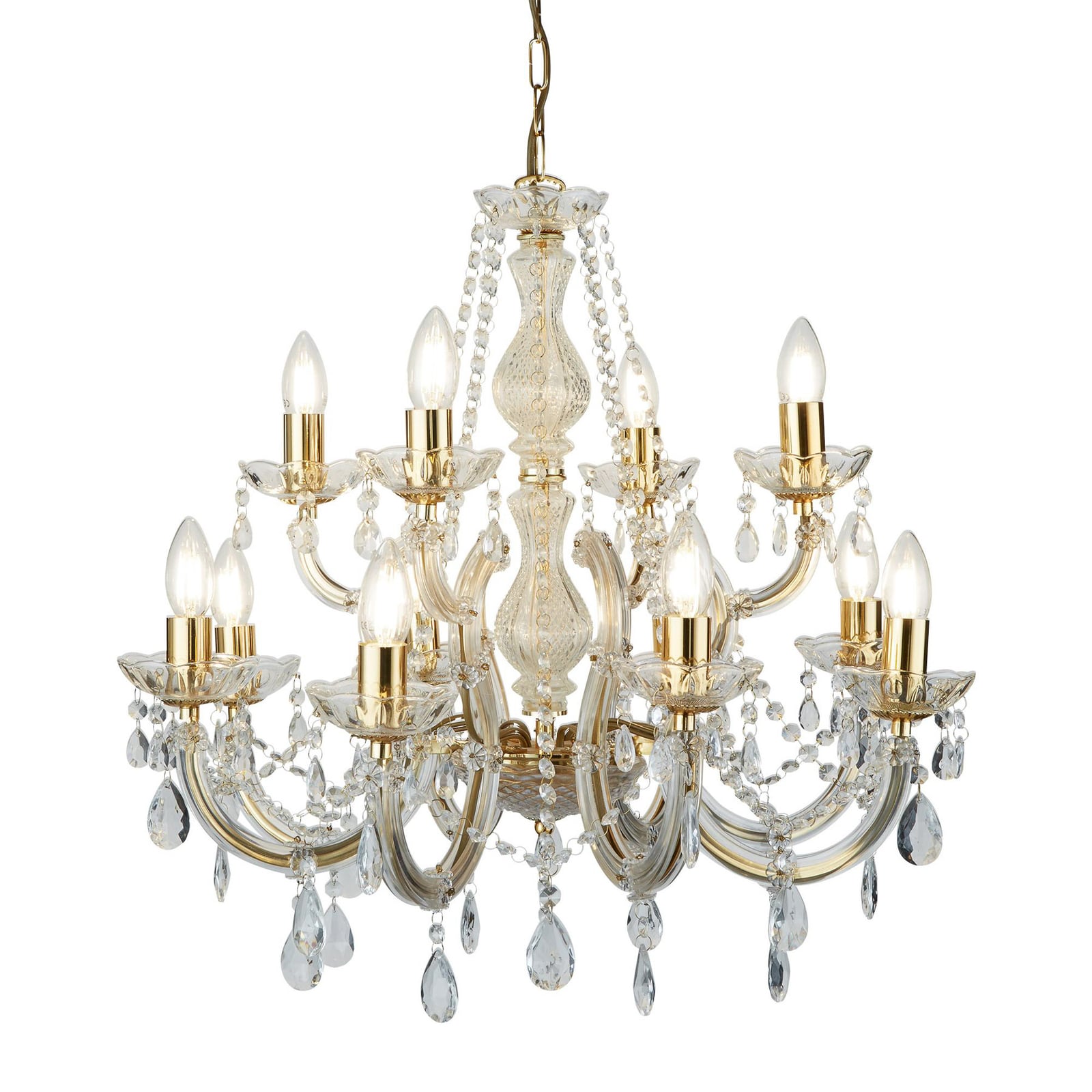 Lysekrone Marie Therese 12-lys messing akrylglass forfra