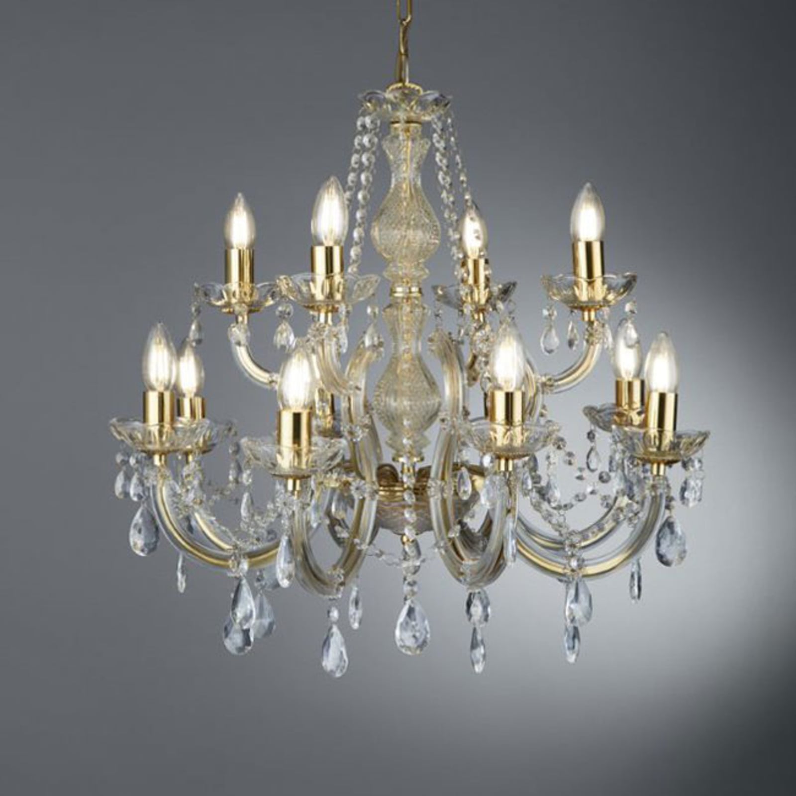 Lysekrone Marie Therese 12-lys messing akrylglass bakside