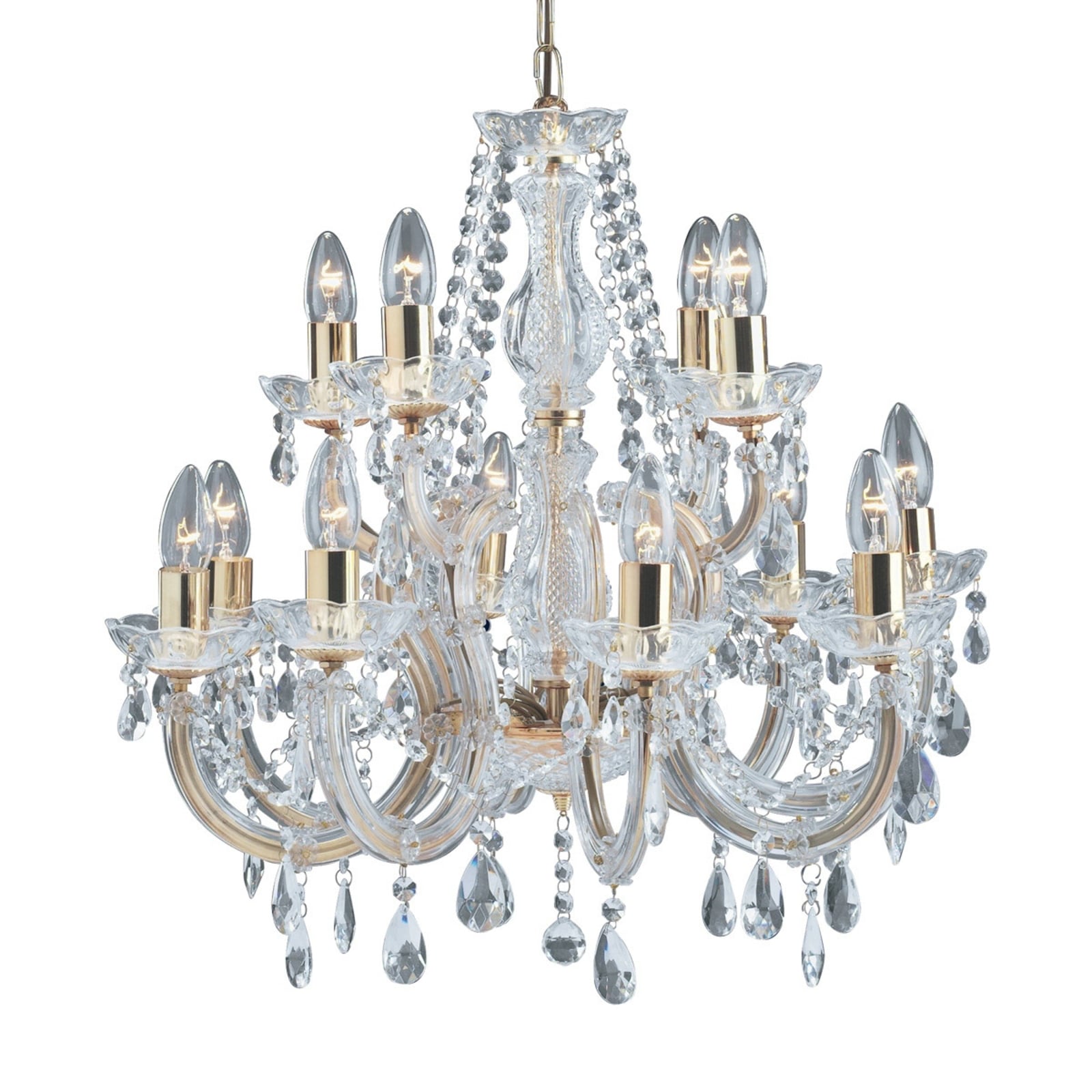 Lysekrone Marie Therese 12-lys messing akrylglass montert