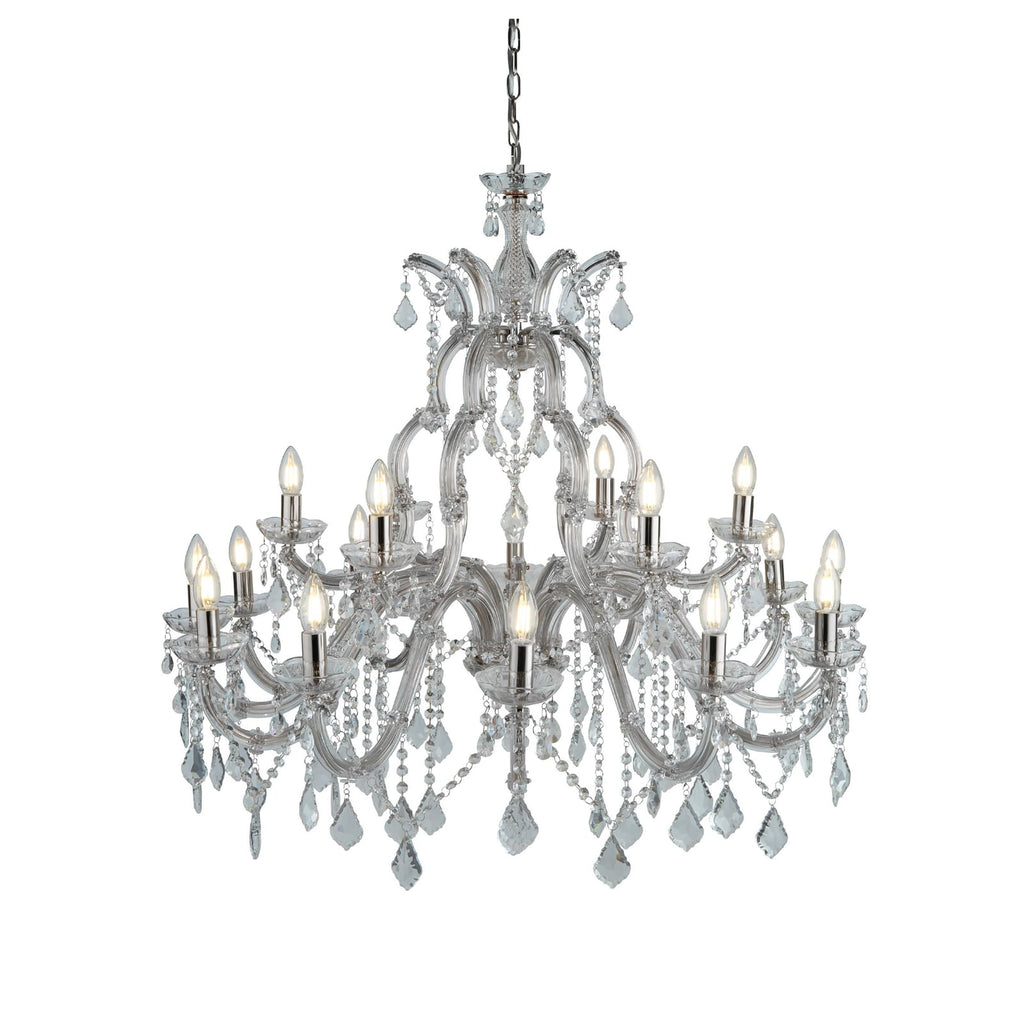 Lysekrone Marie Therese 18-lys krystallglass krom Ø98 cm forfra