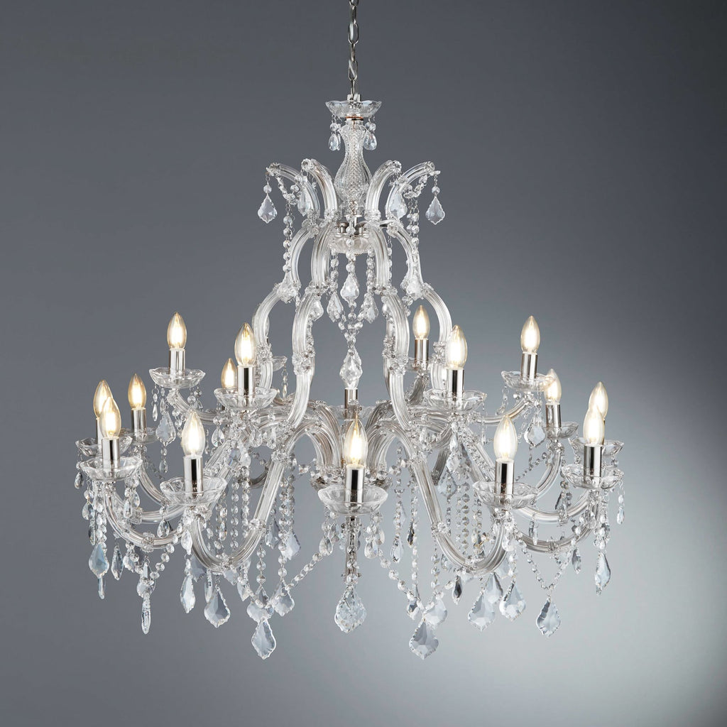 Lysekrone Marie Therese 18-lys krystallglass krom detalj