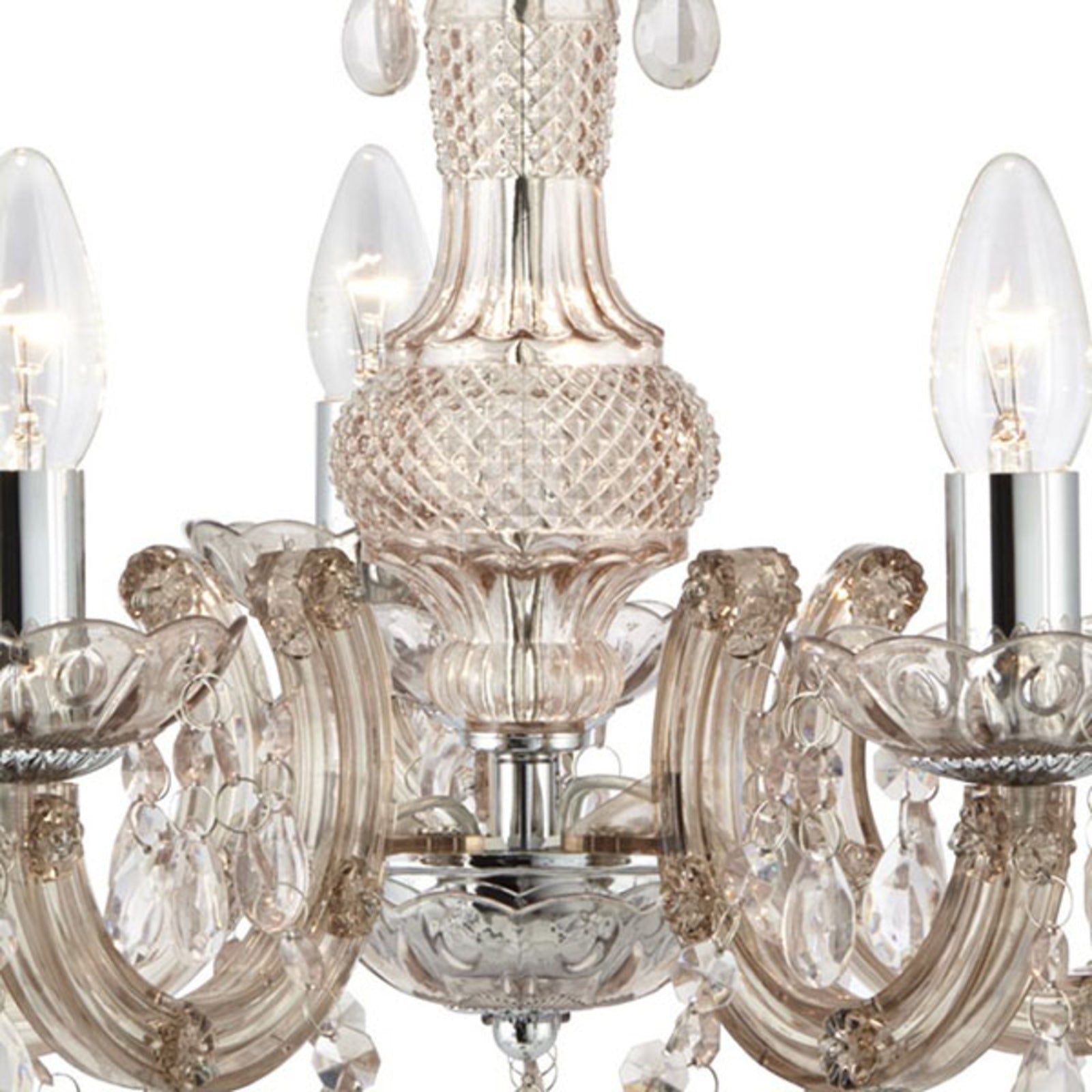 Detalj av arm på Lysekrone Marie Therese 5-armet brun akryl Ø48 cm