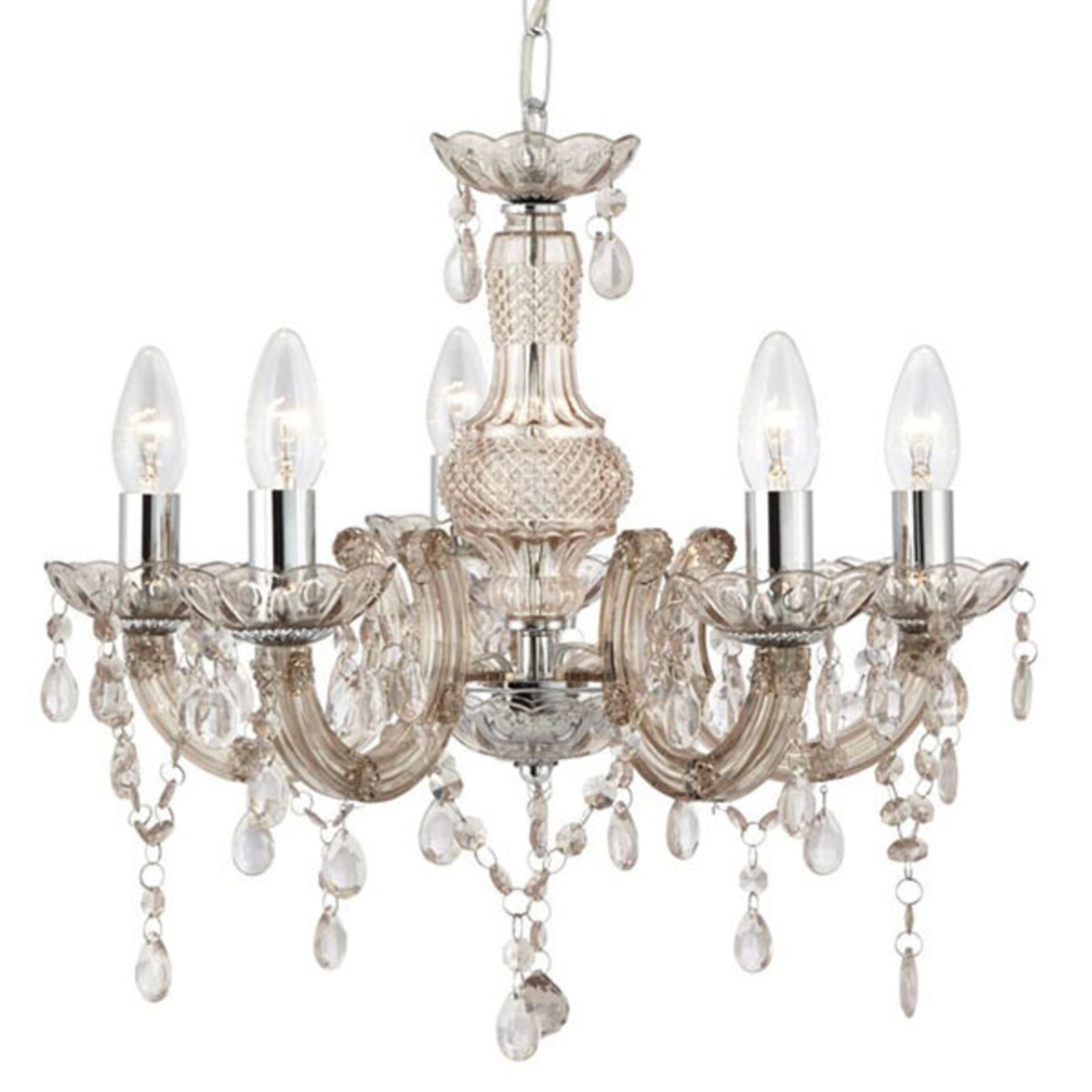 Lysekrone Marie Therese 5-armet brun akryl Ø48 cm forfra