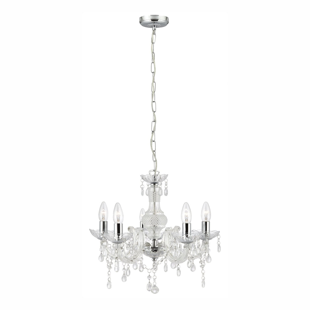 Lysekrone Marie Therese 5-lys klar akrylglass foran