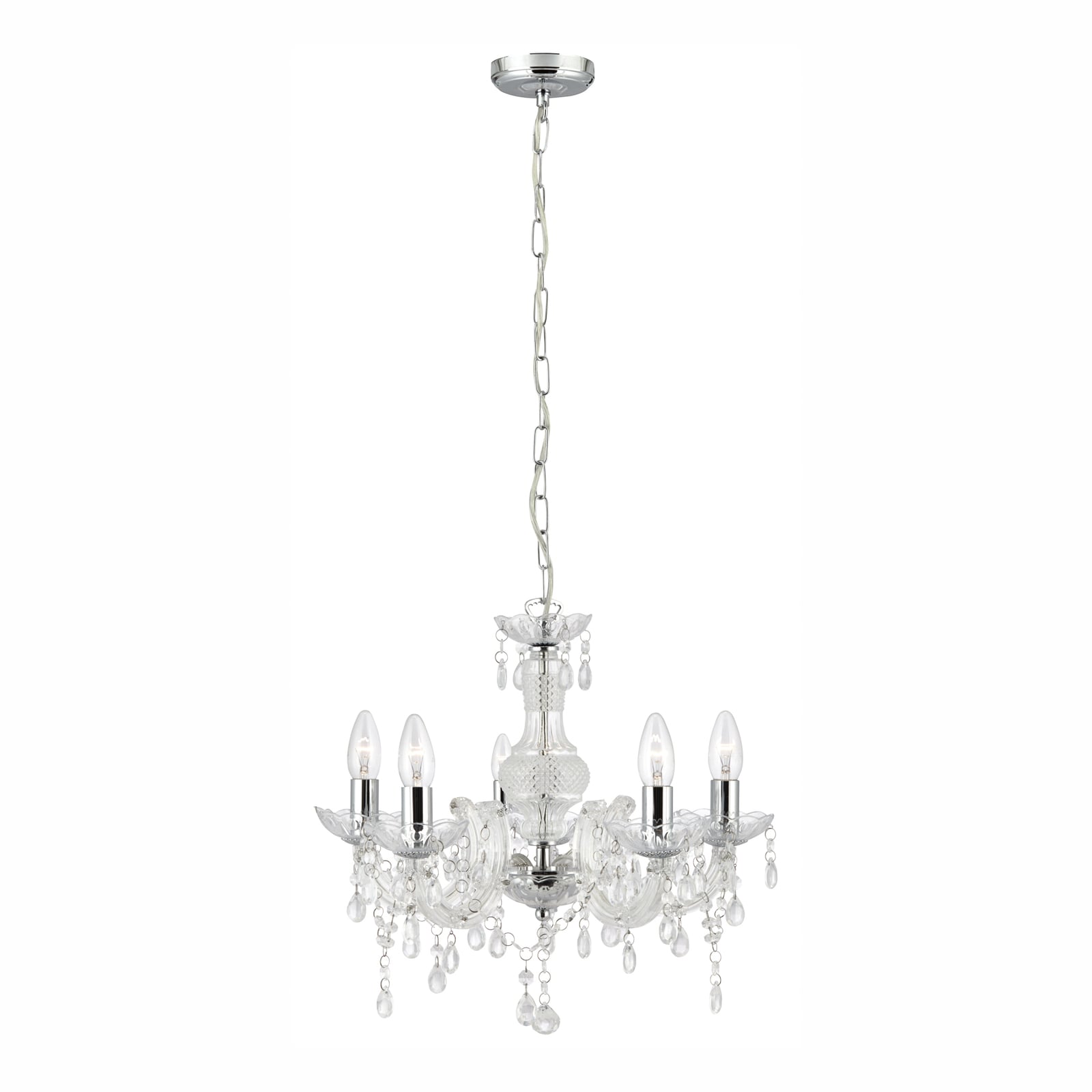 Lysekrone Marie Therese 5-lys klar akrylglass foran
