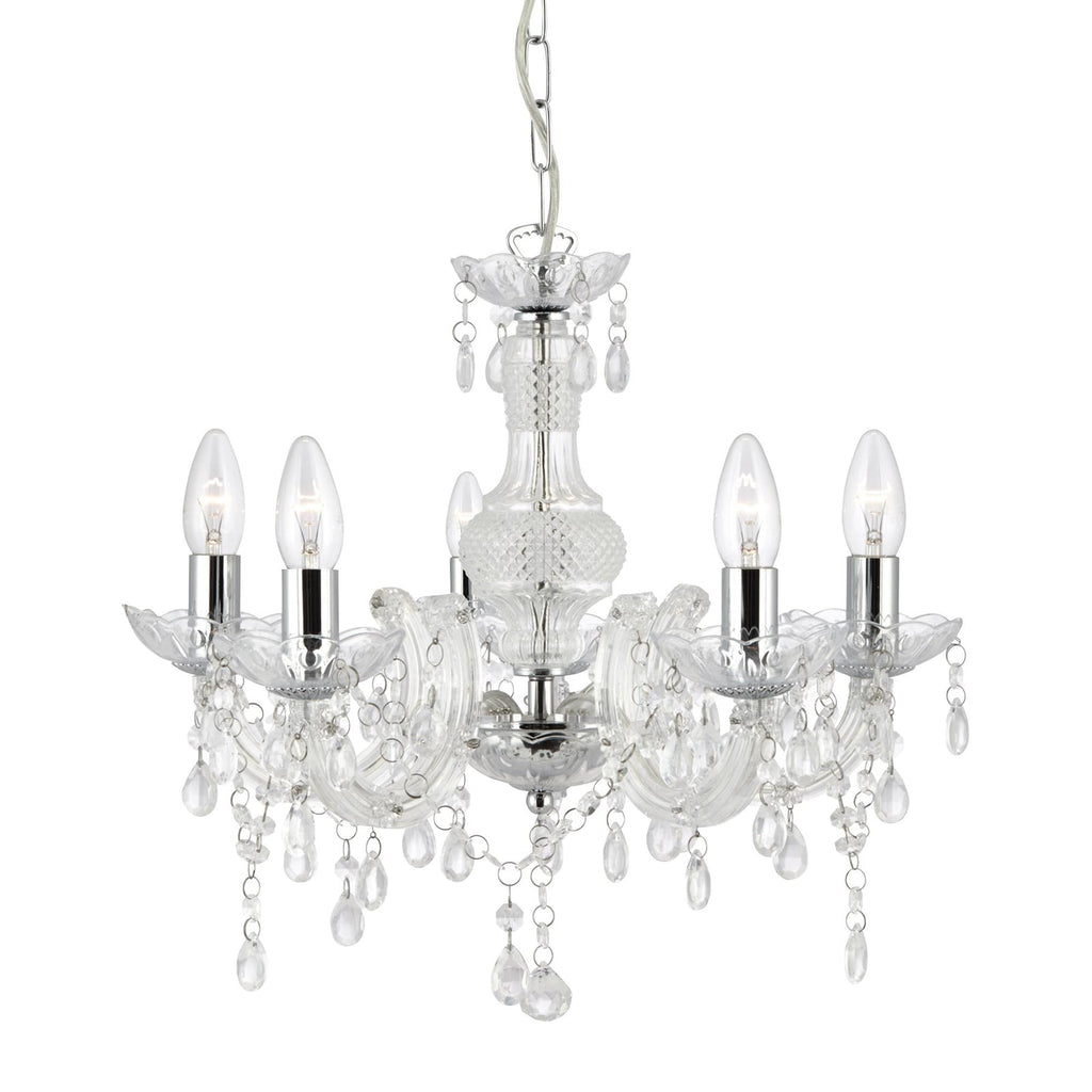 Lysekrone Marie Therese 5-lys klar akrylglass bakside